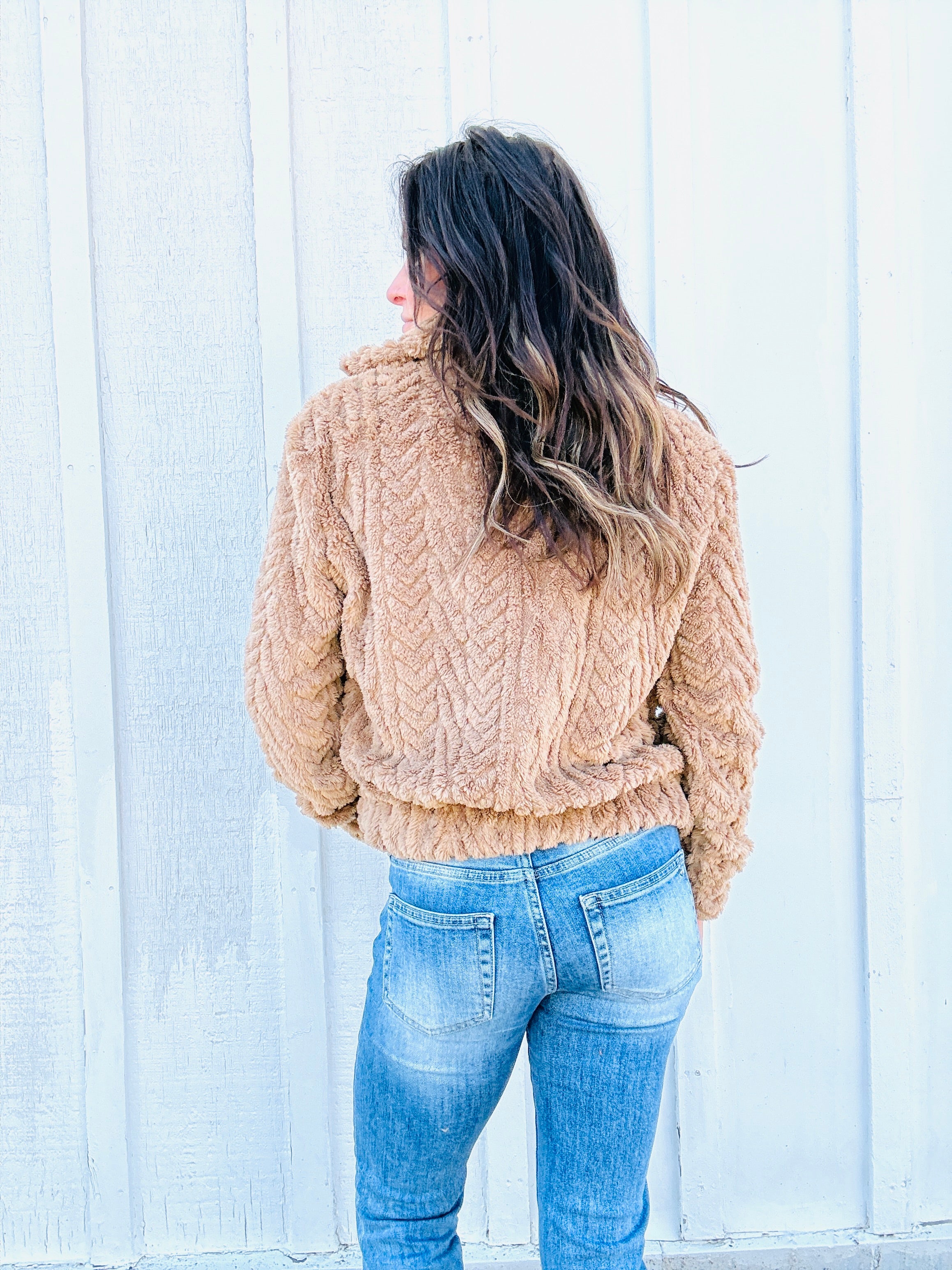 Textured Zip Up Teddy Jacket