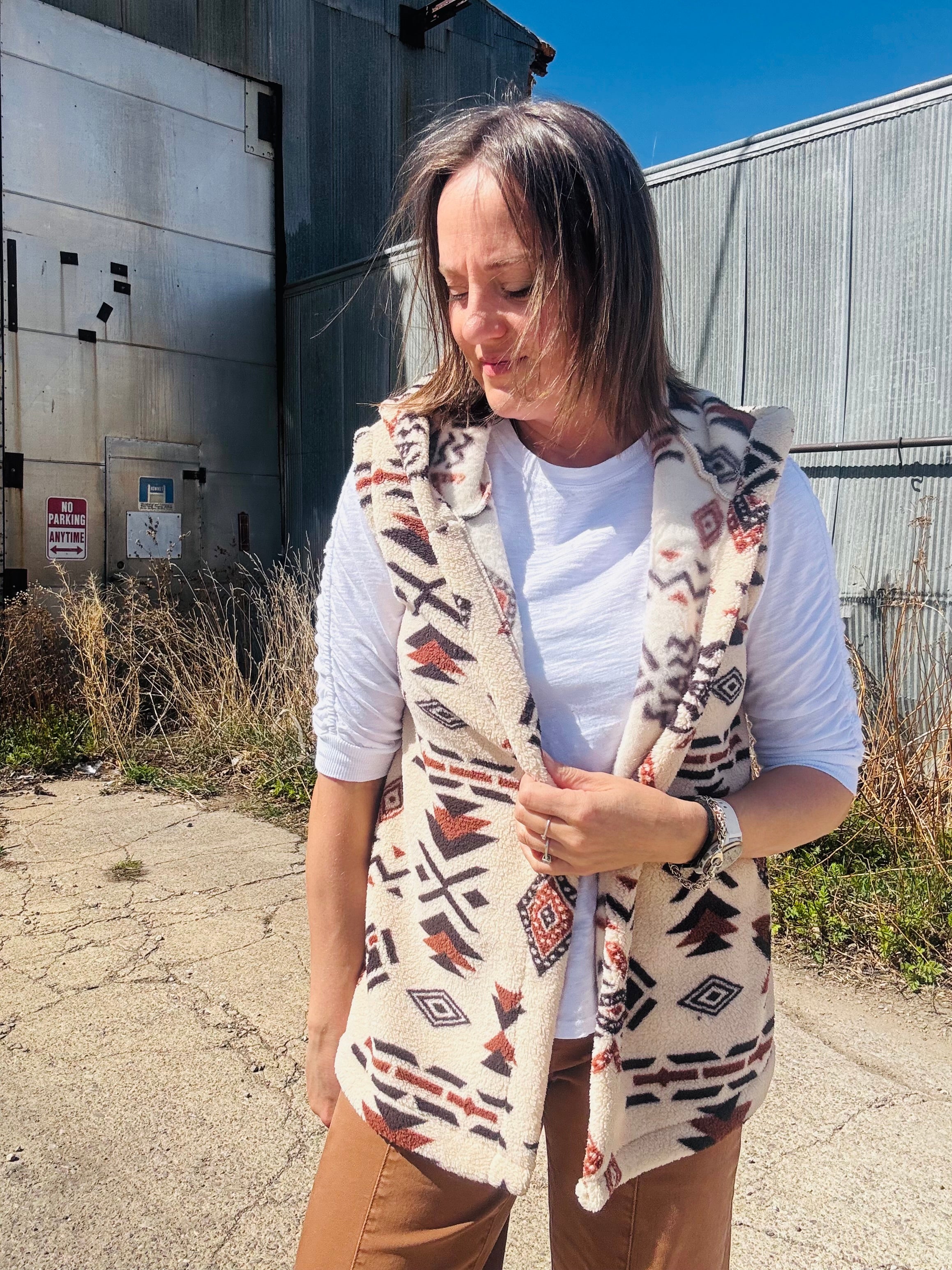 Aztec Plush Hooded Vest