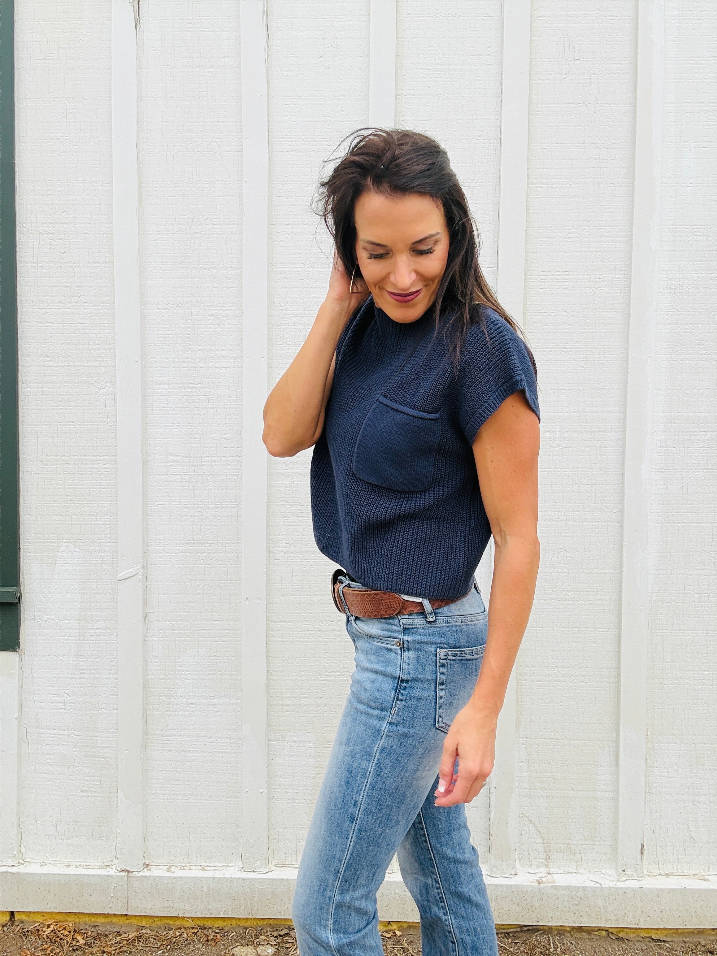 ELAN Quinn Ribbed Pocket Top