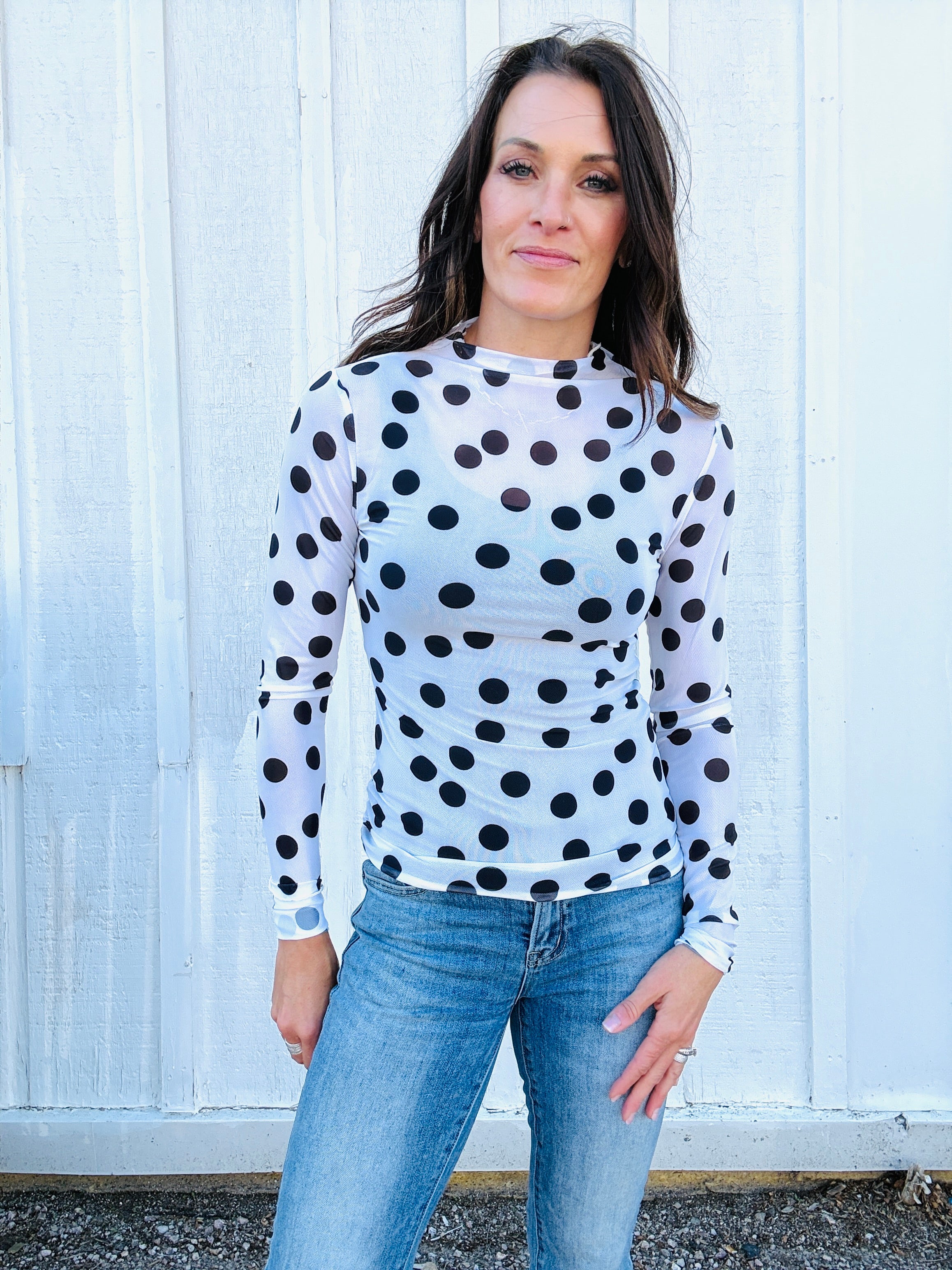 Dotty Long Sleeve Mock Neck