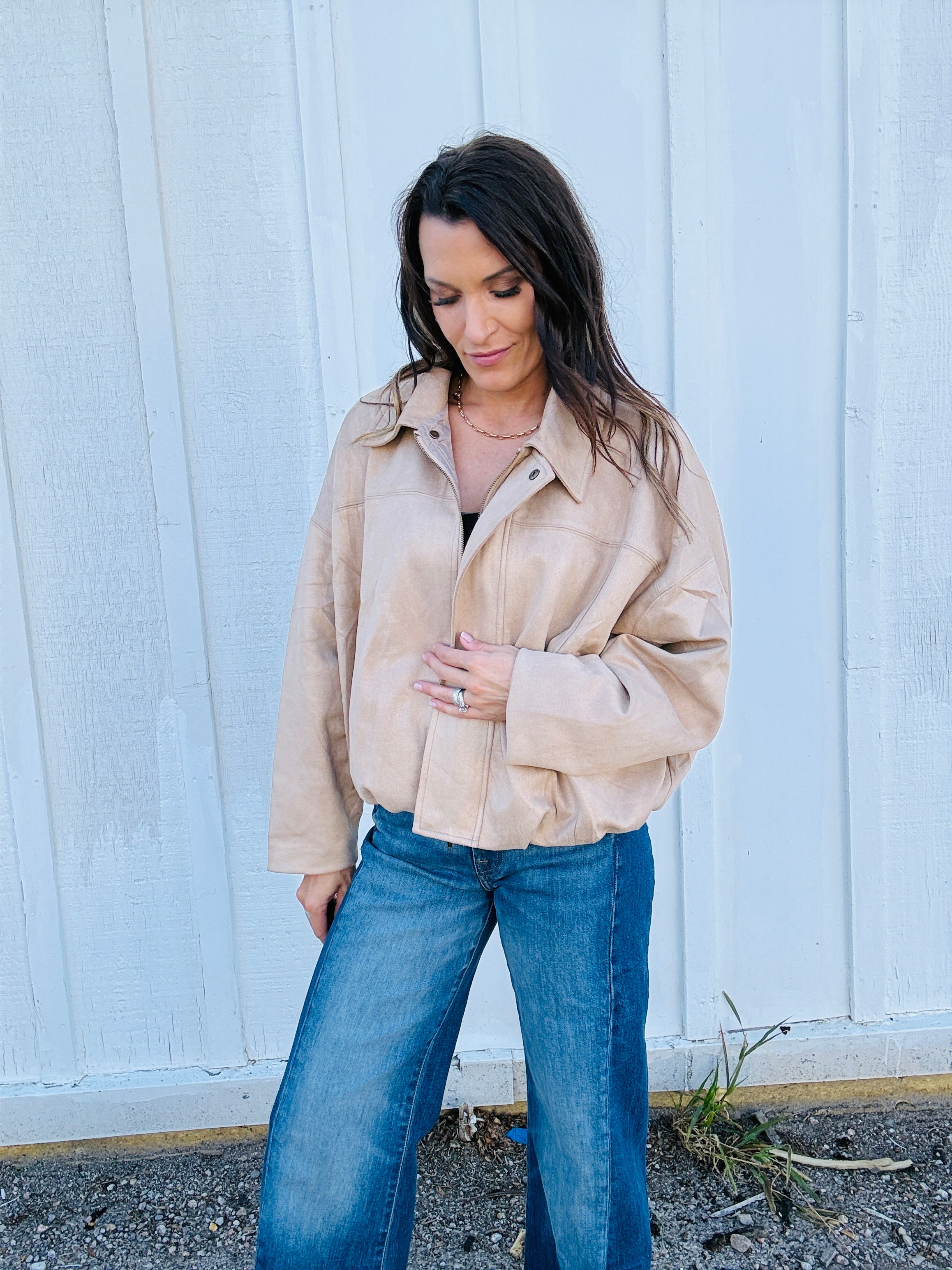 Faux Suede Bomber Jacket