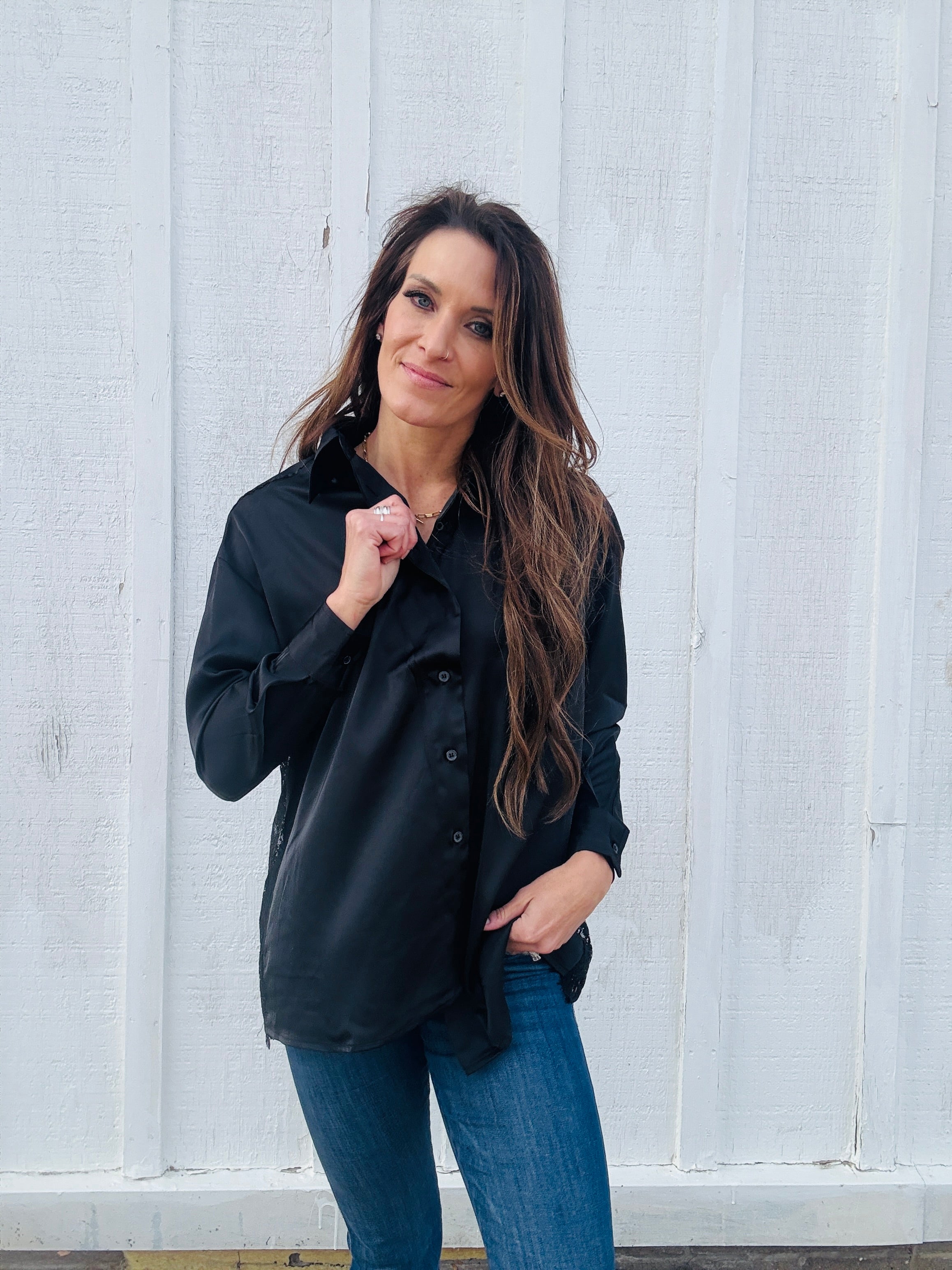 Lace Back Button Down