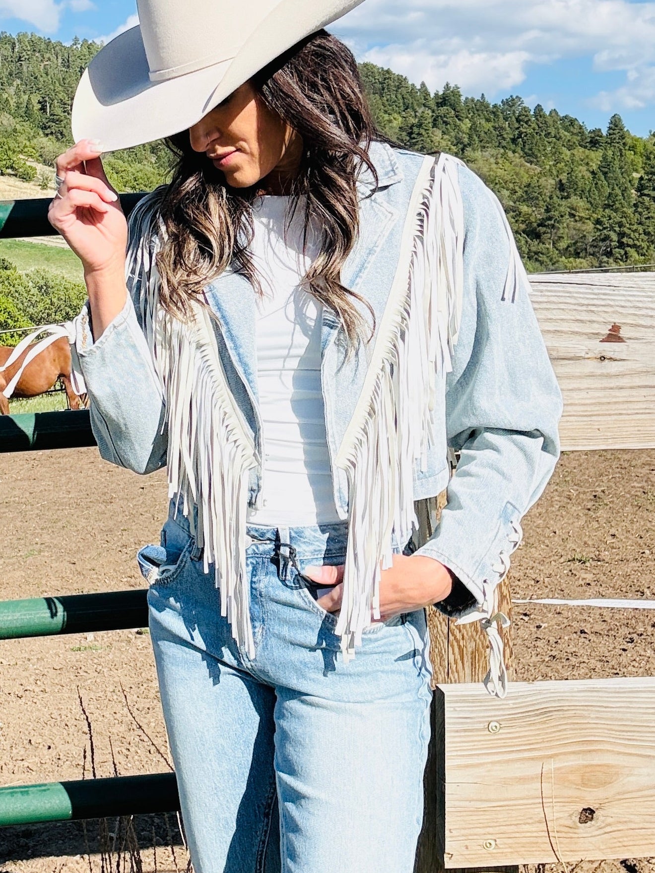 Denim Fringe Cropped Jacket