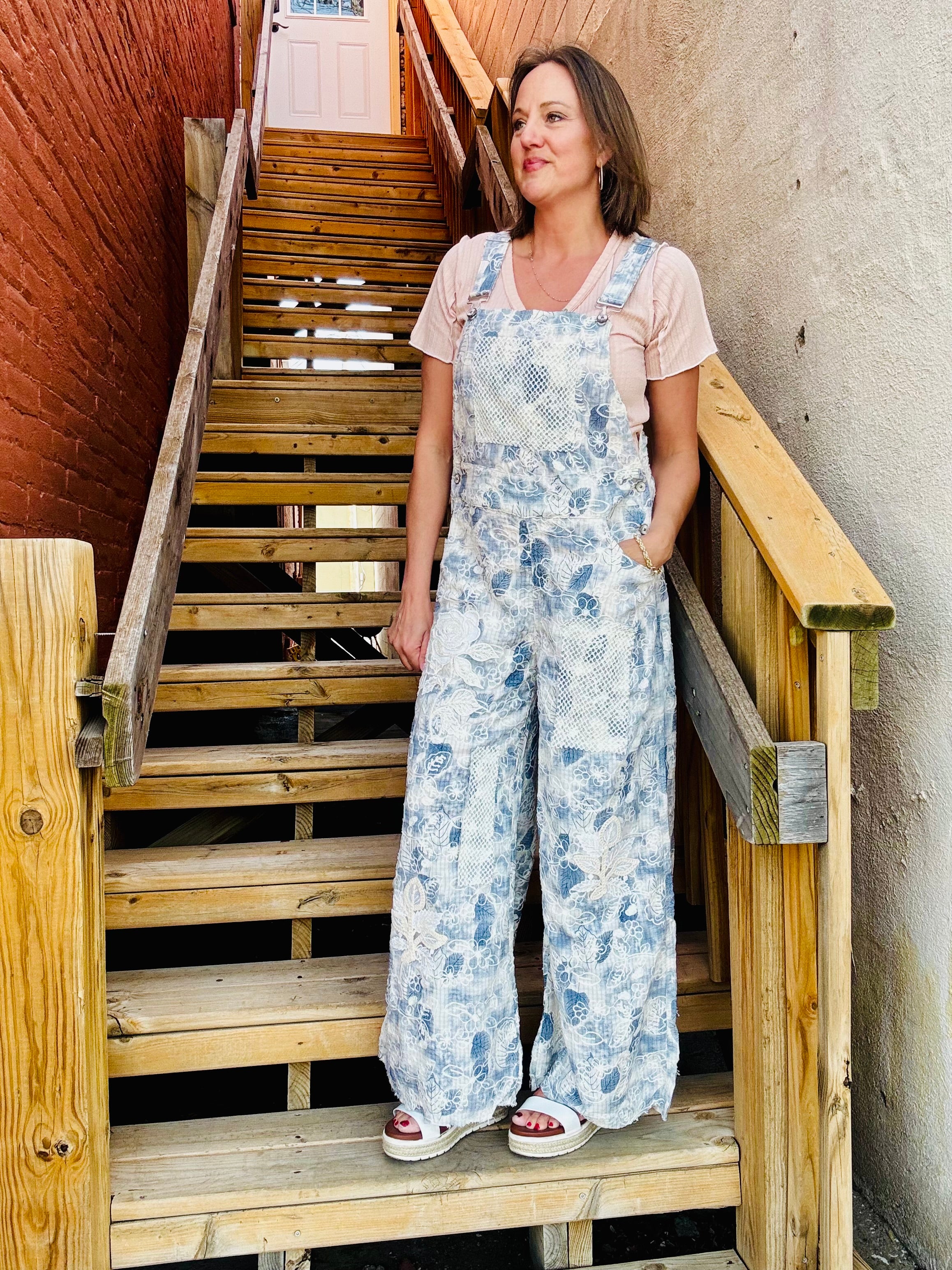 Floral Embroidered Overalls