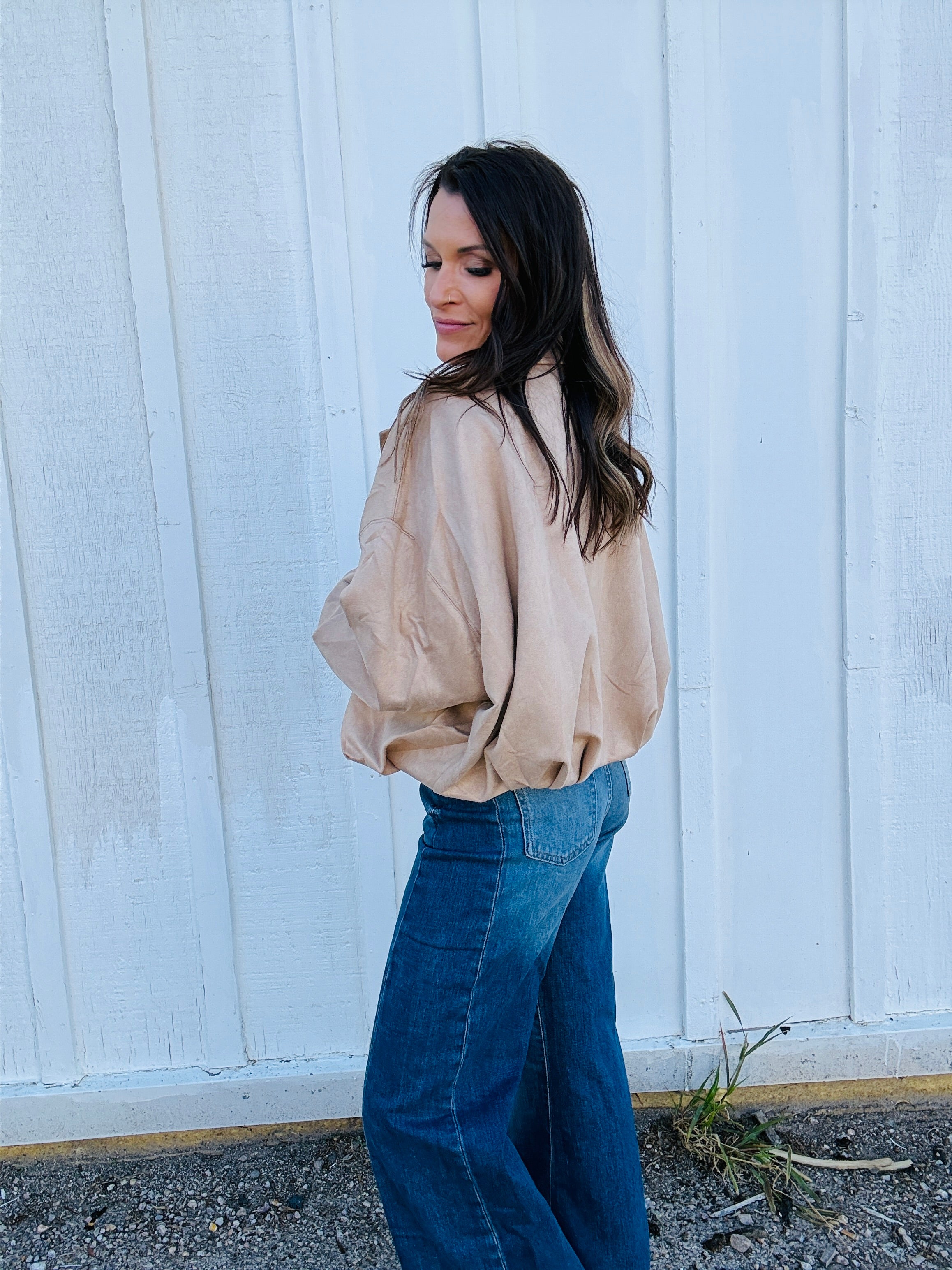 Faux Suede Bomber Jacket