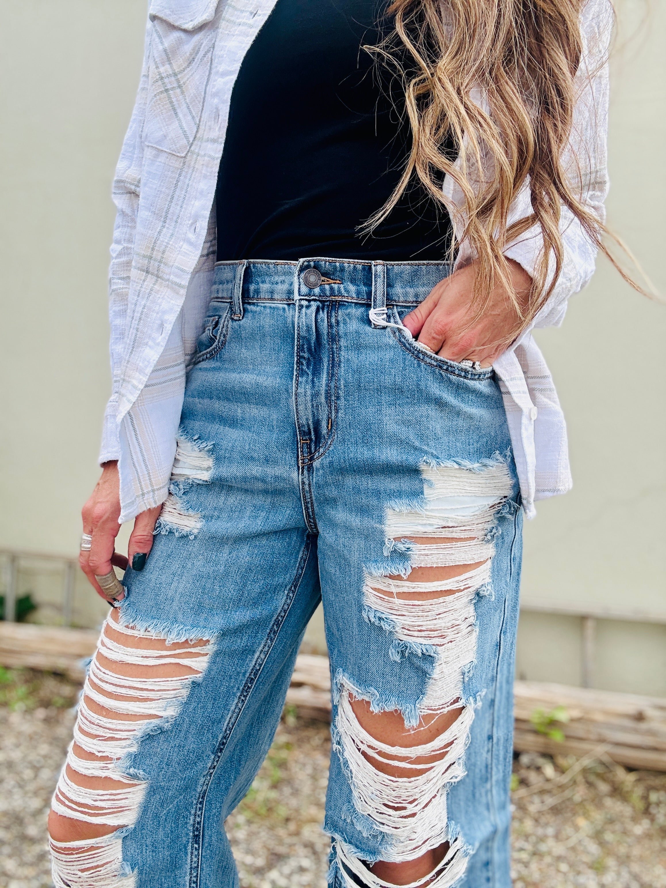 HR Wide Leg Super Distressed Jean