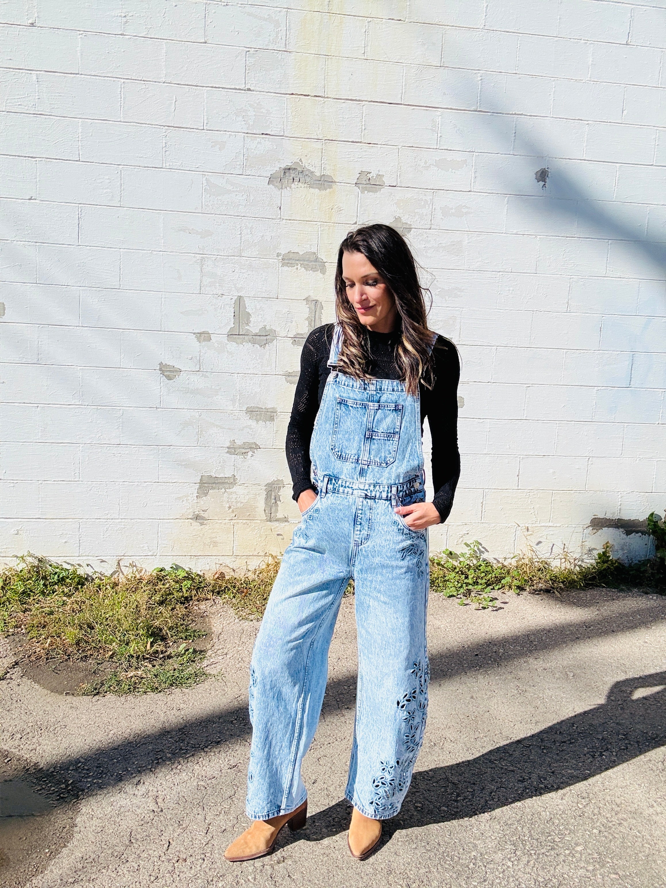 Embroidered Denim Overalls