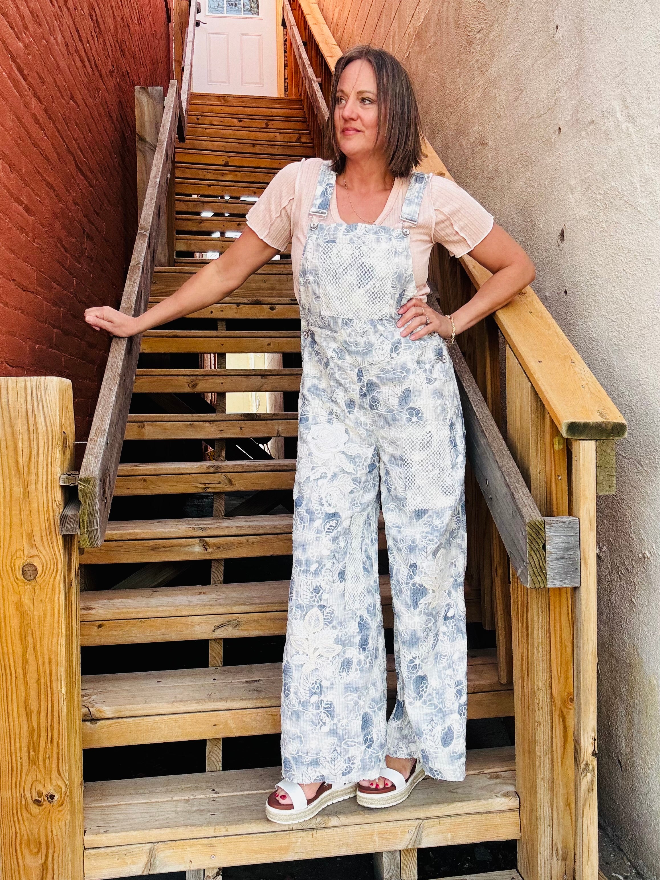 Floral Embroidered Overalls