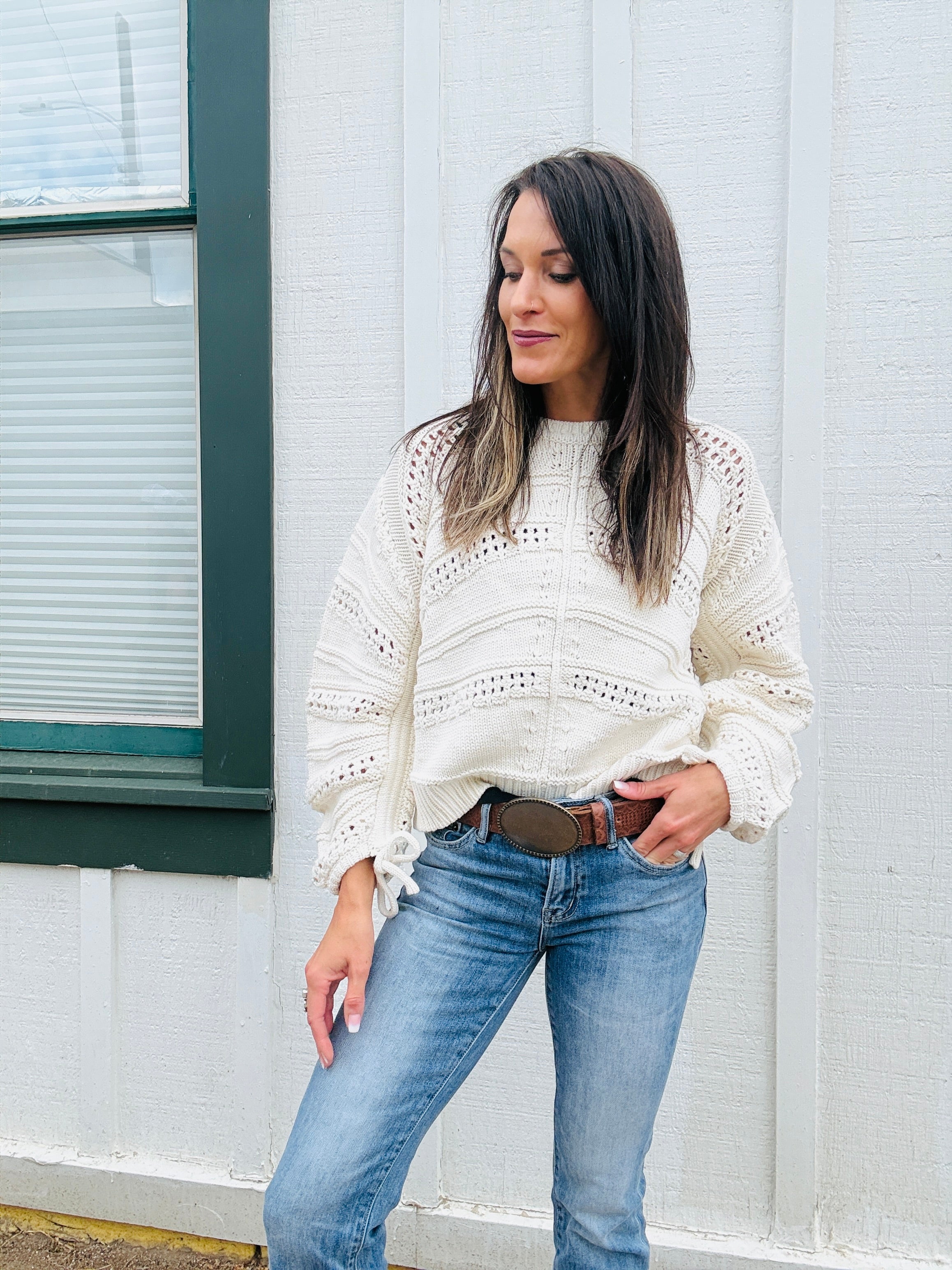 ELAN Camille Open-Knit Sweater