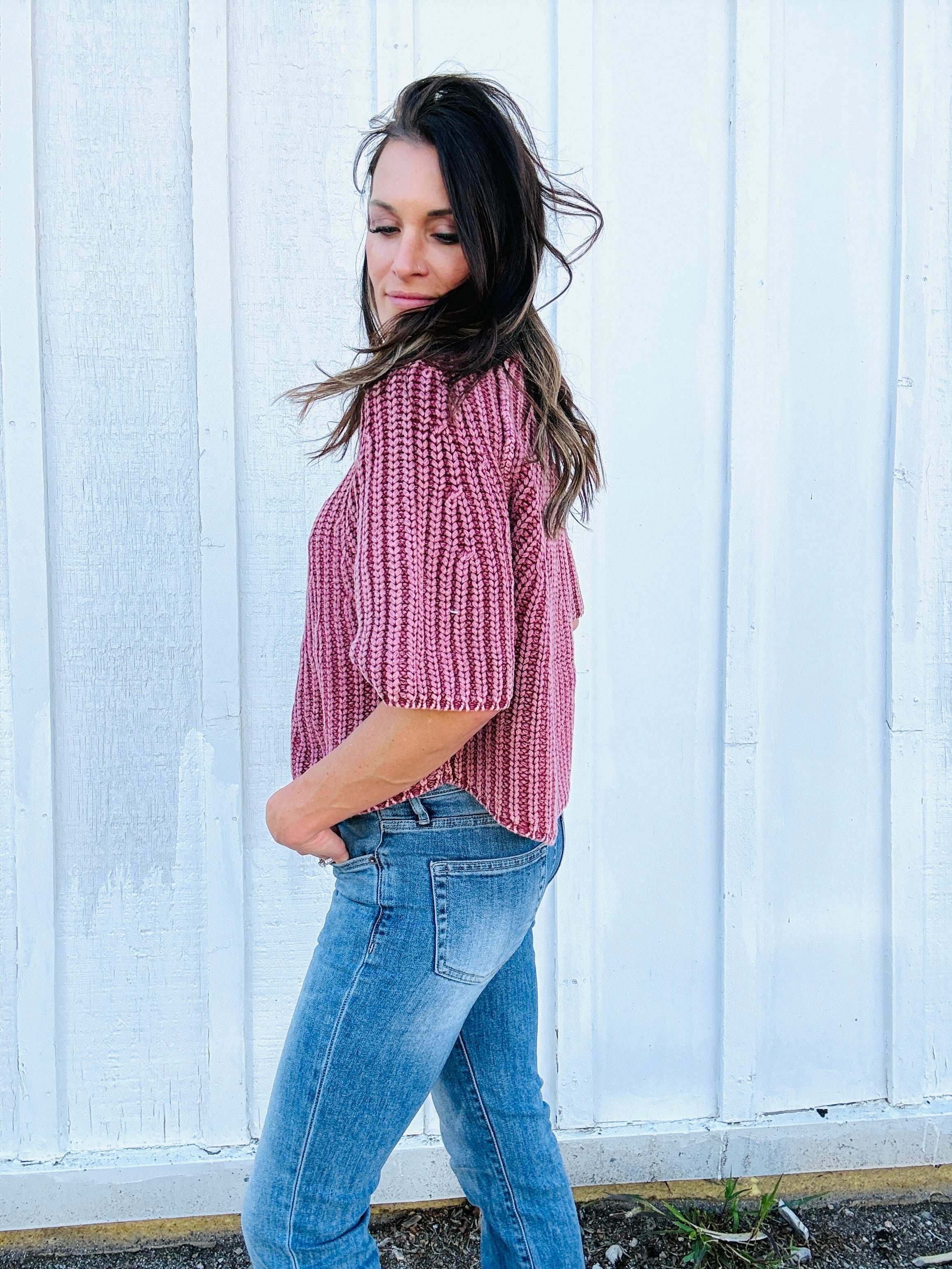 Cable Rib Knit 1/2 Sleeve Sweater
