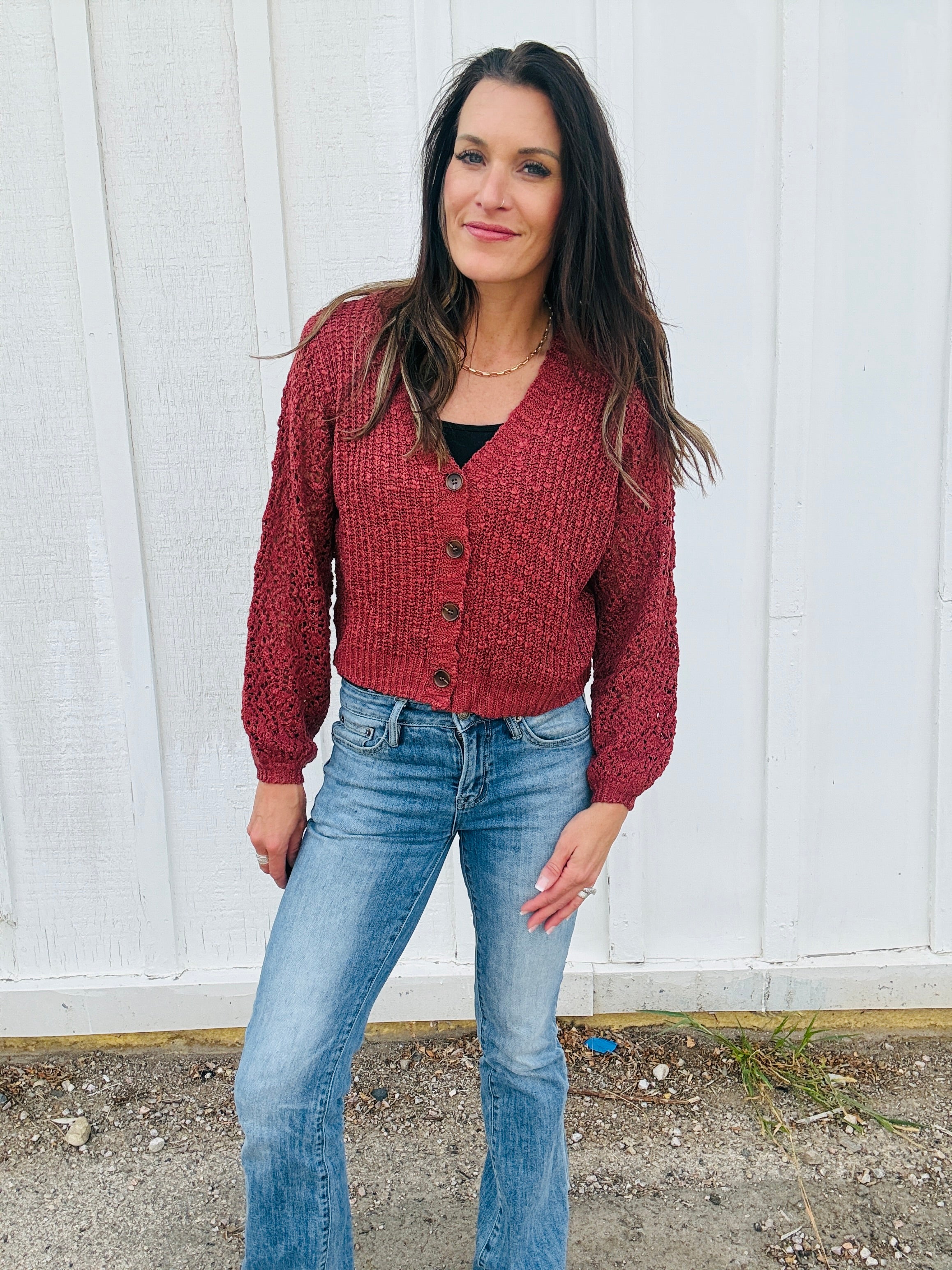 V-Neck Open Knit Cardi