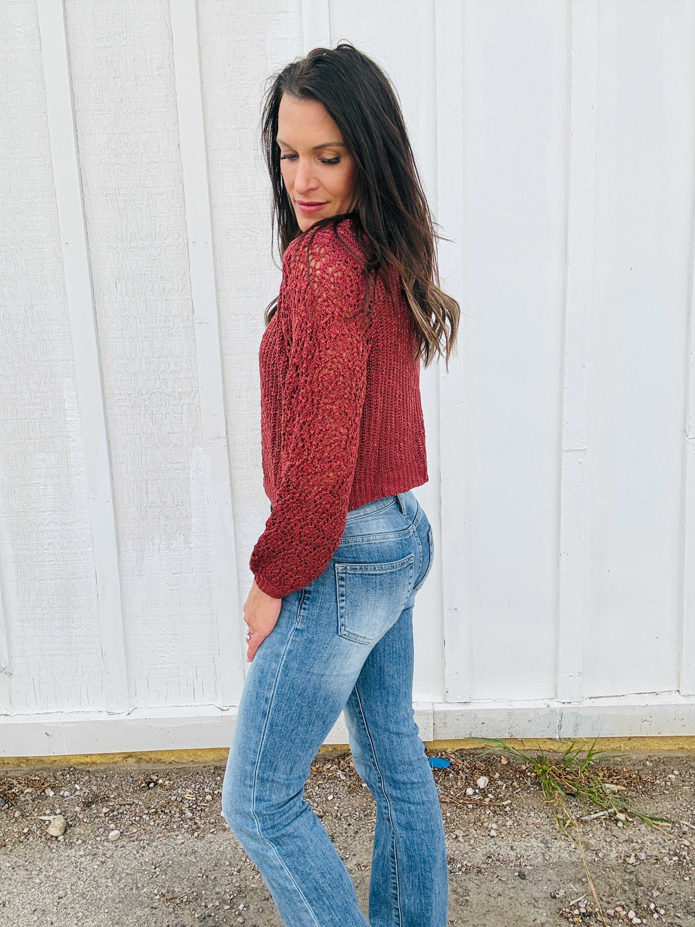 V-Neck Open Knit Cardi