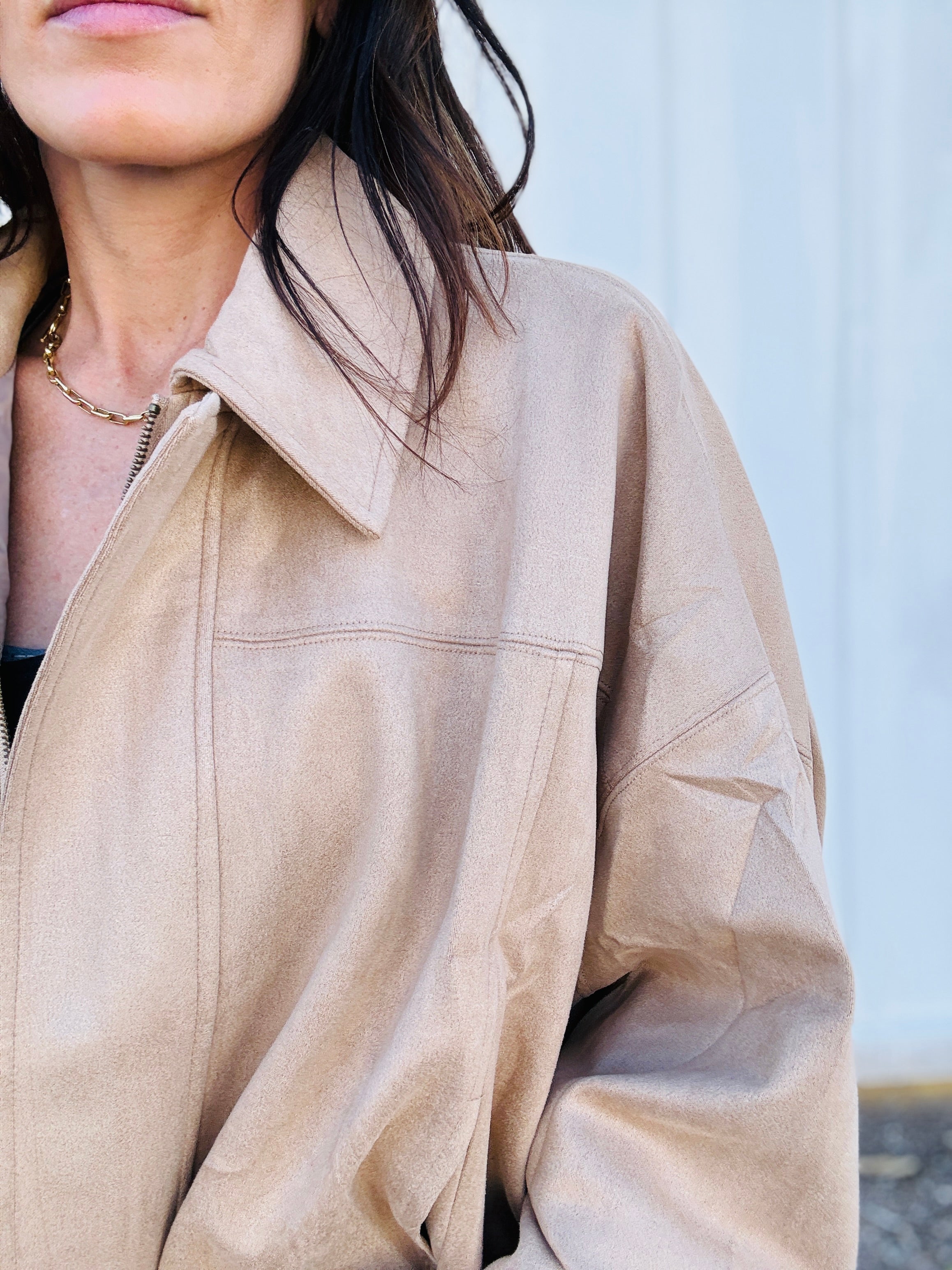 Faux Suede Bomber Jacket
