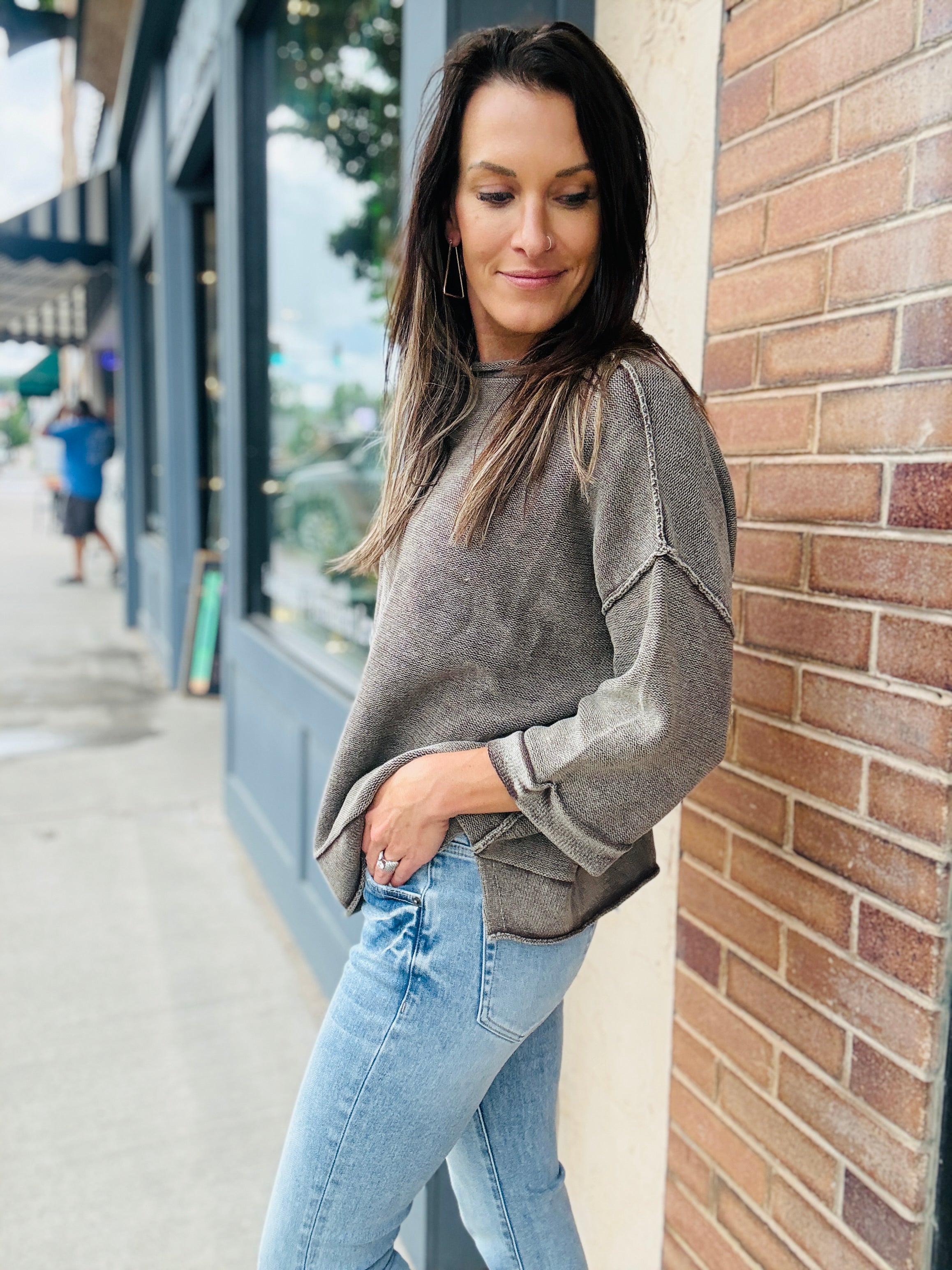 Washed Half Sleeve Sweater