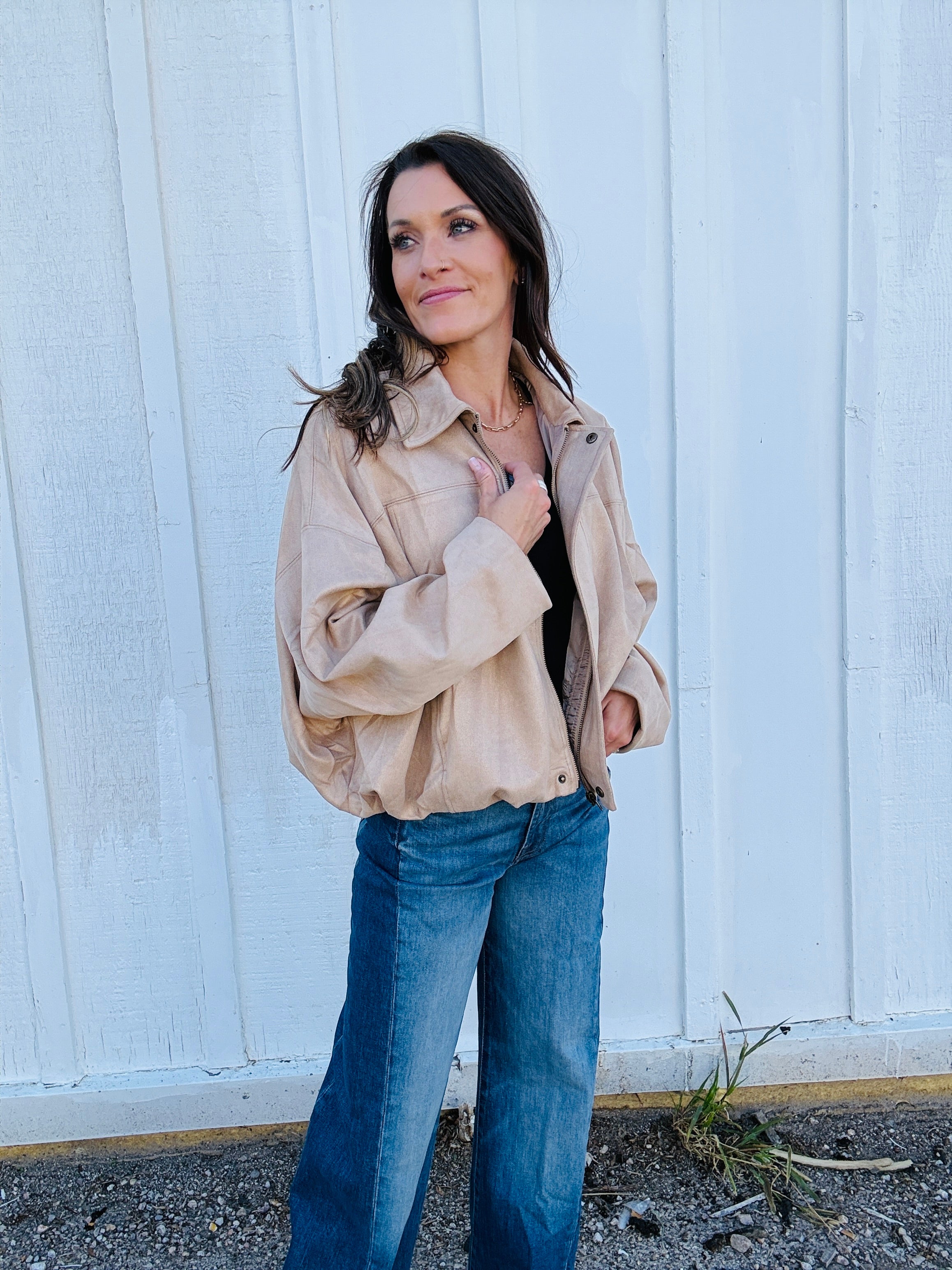 Faux Suede Bomber Jacket
