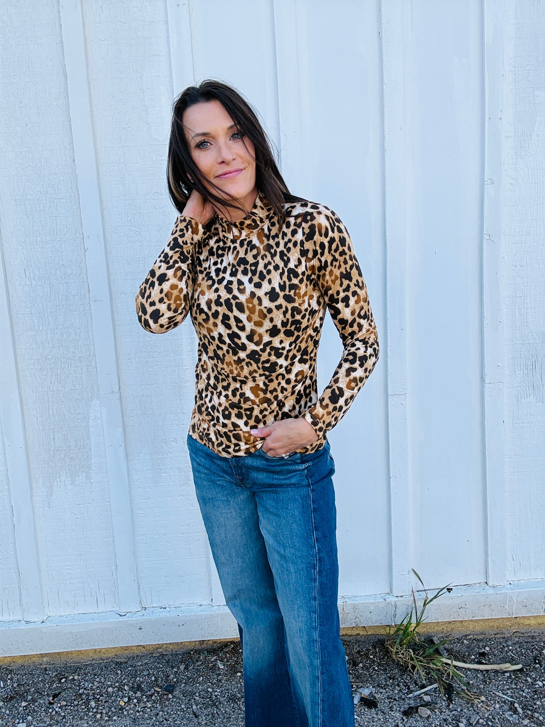 Sasha Leopard Mock Neck Top
