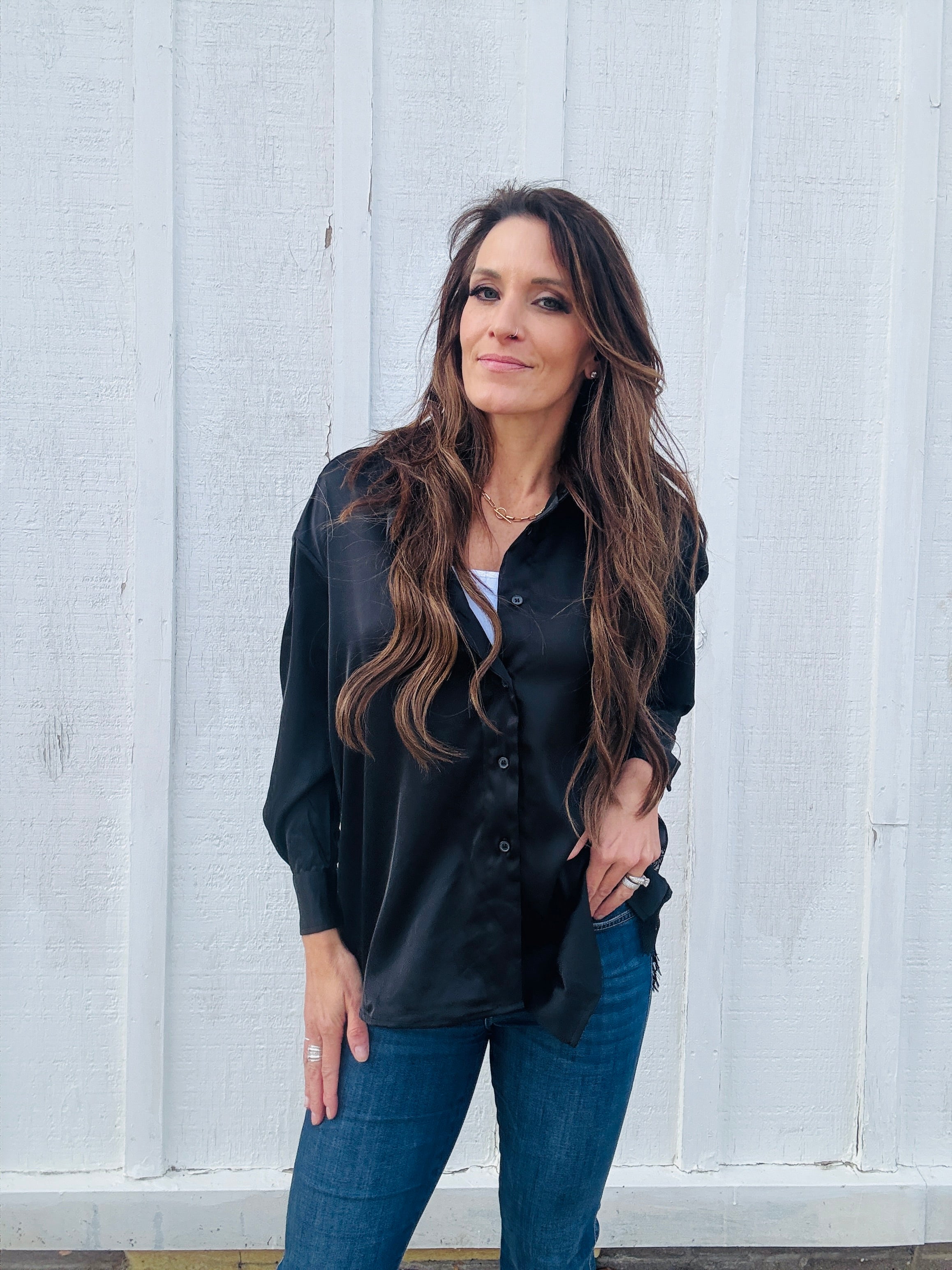 Lace Back Button Down