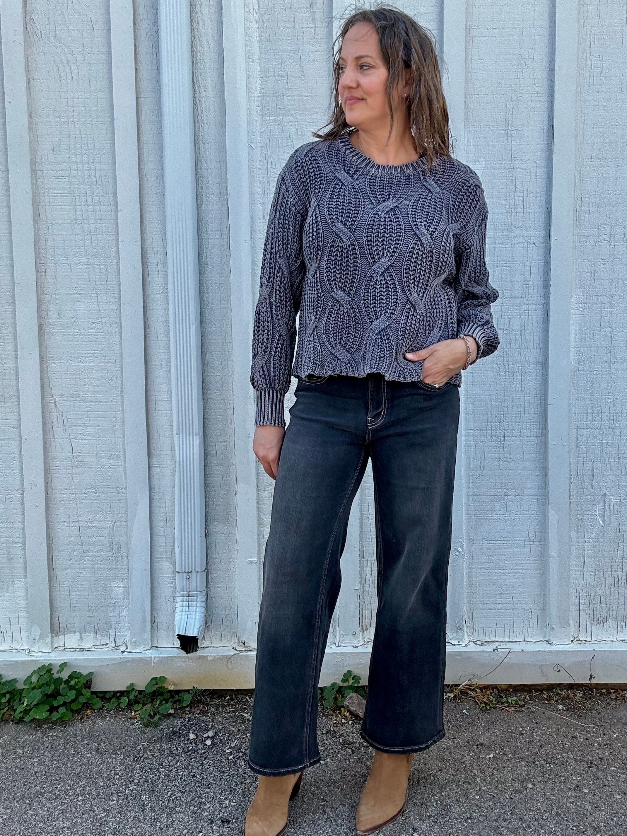 MICA Mid Rise Space Black Wide Leg