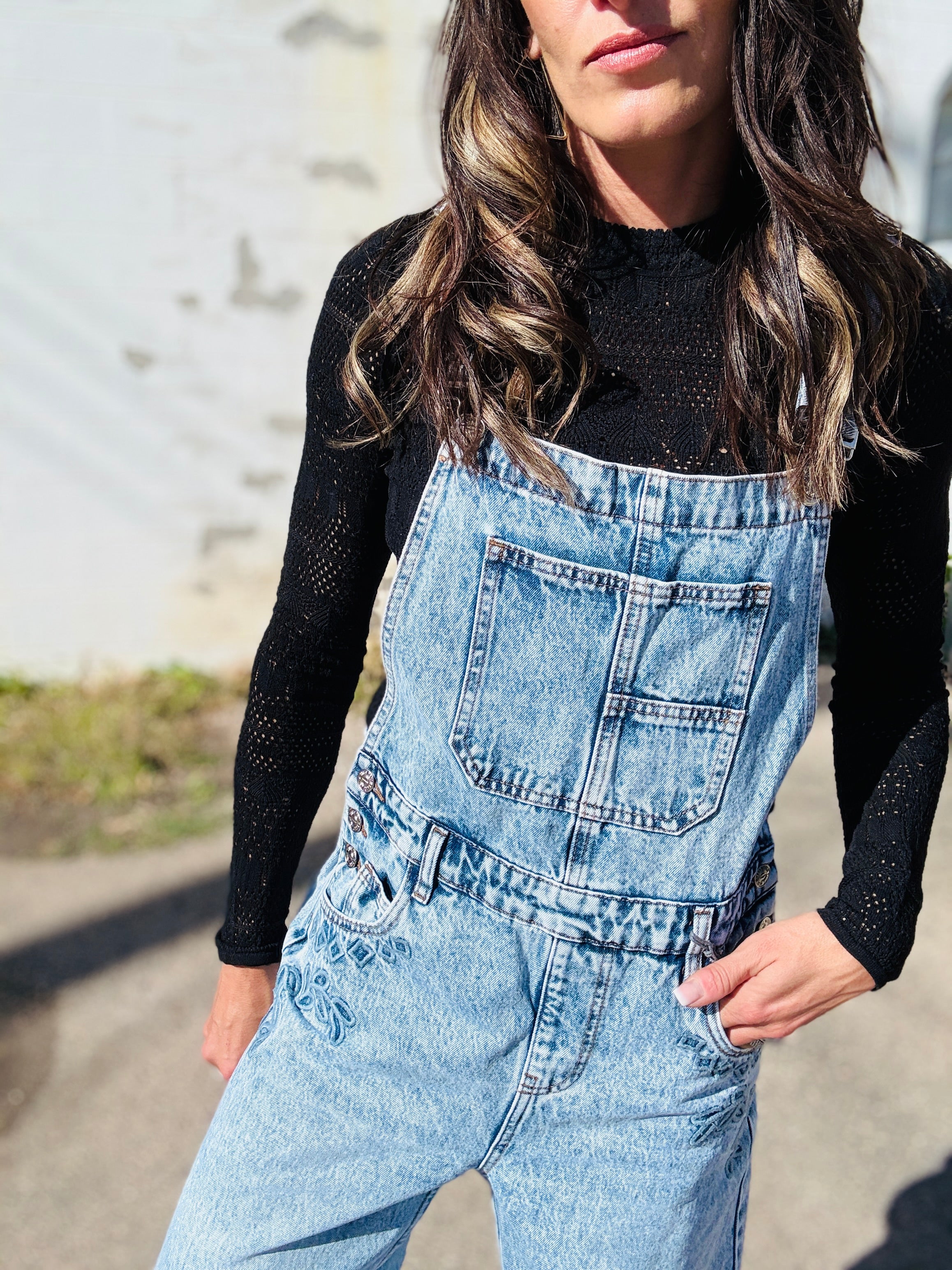 Embroidered Denim Overalls
