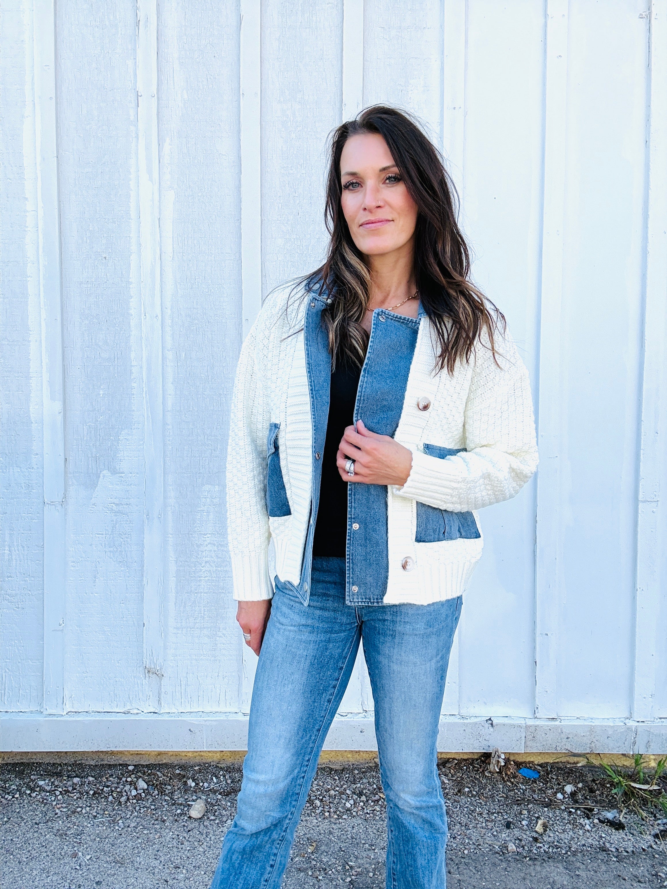 Denim & Knit Cardigan