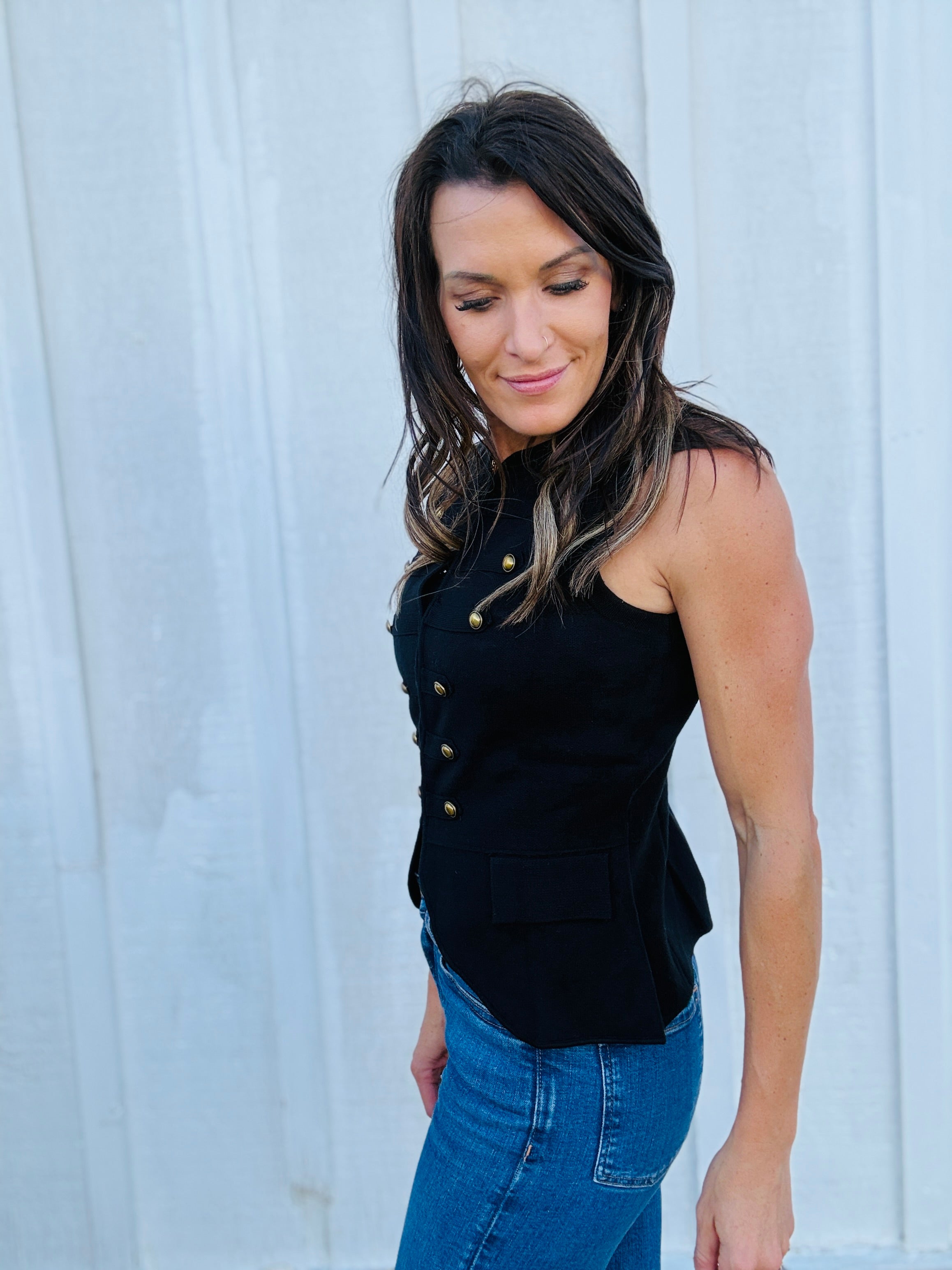Military Button Sweater Vest