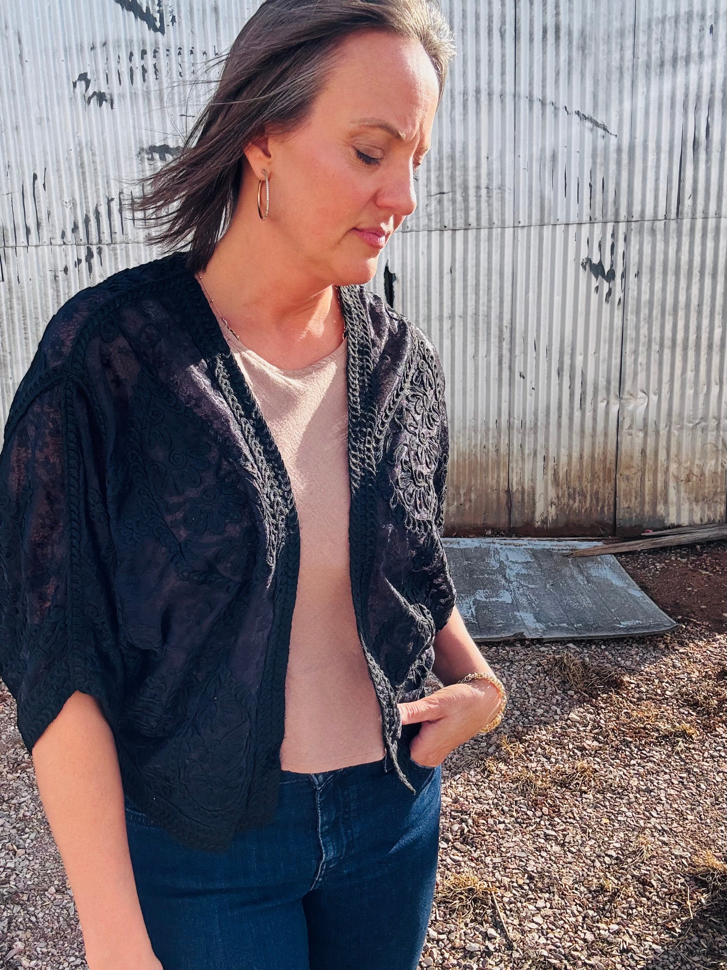 Crochet Half Batwing Sleeve Cardi