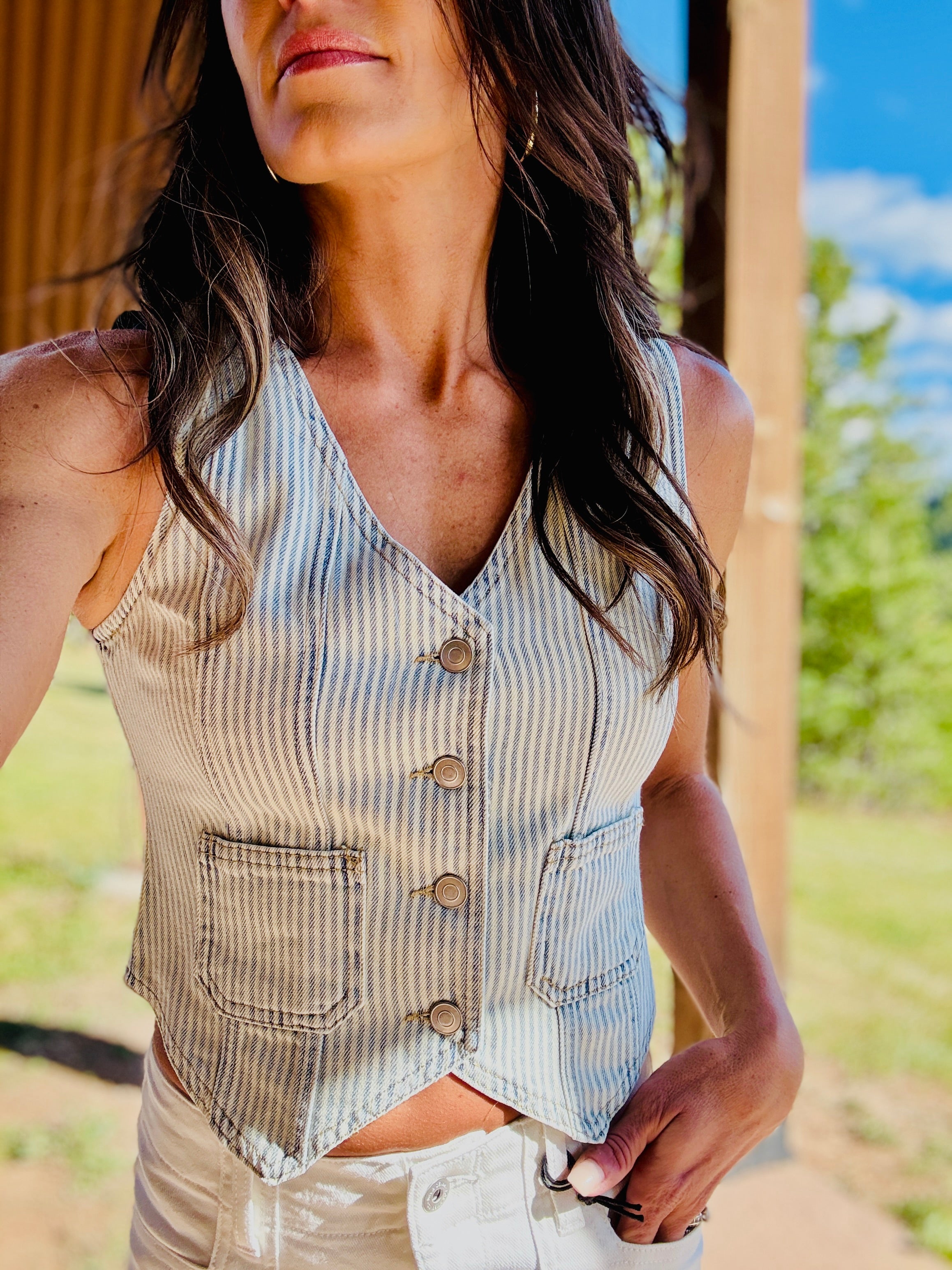 Acid Wash Stripe Vest