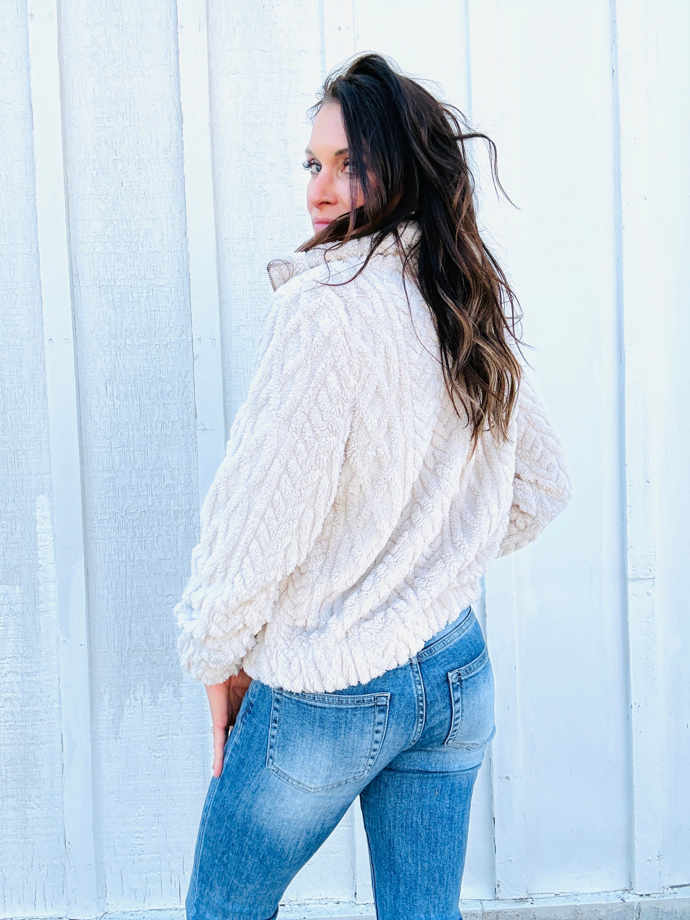 Textured Zip Up Teddy Jacket