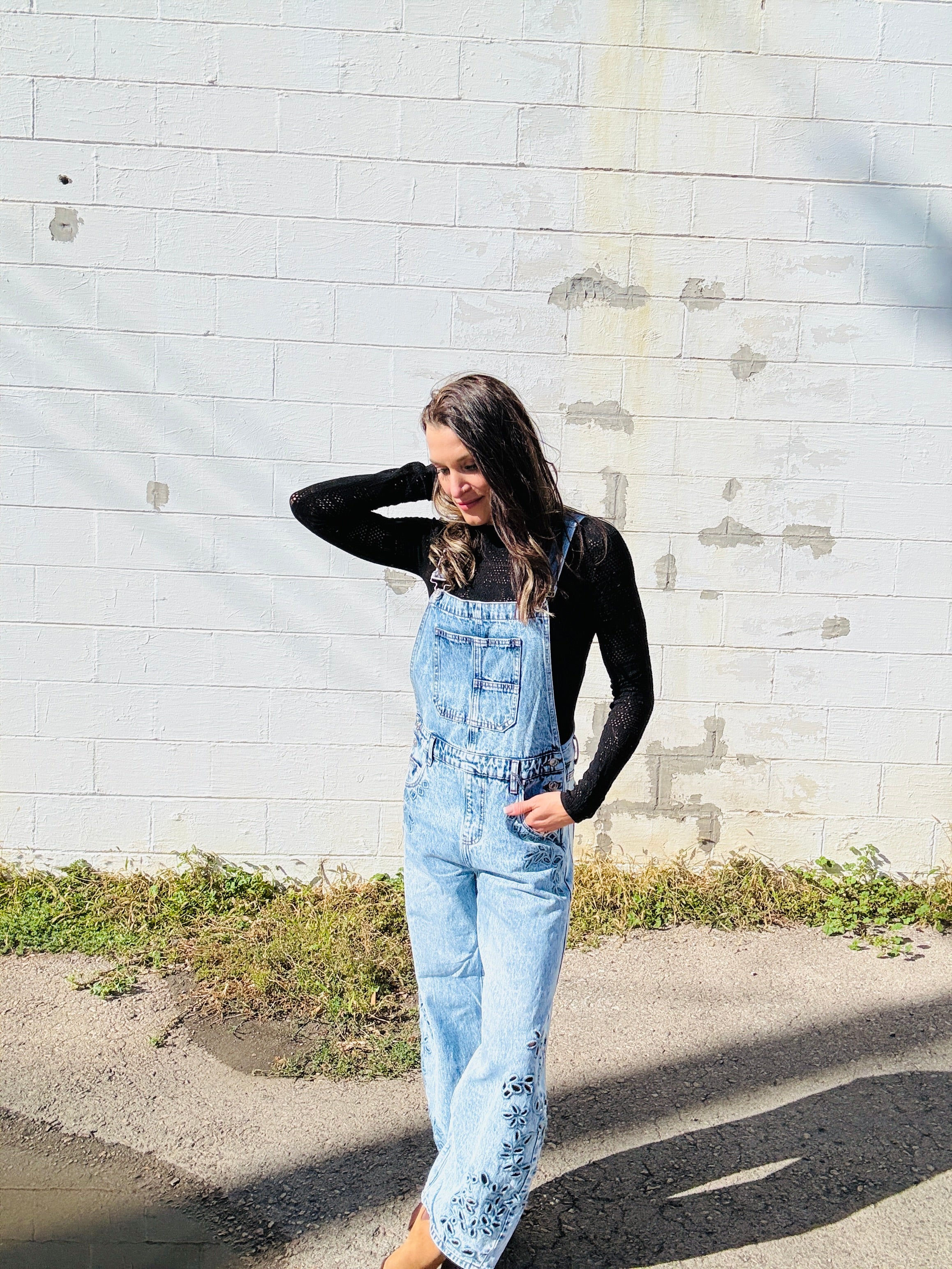 Embroidered Denim Overalls