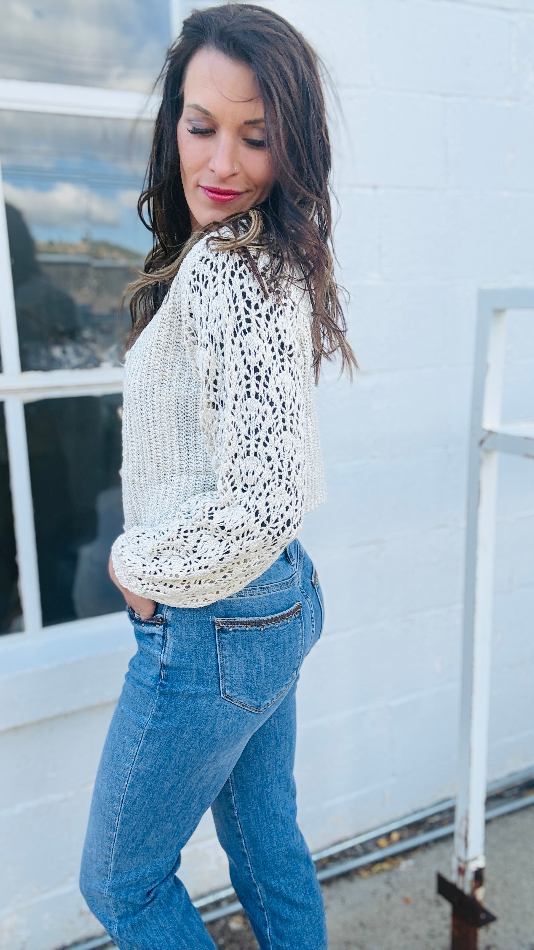 V-Neck Open Knit Cardi