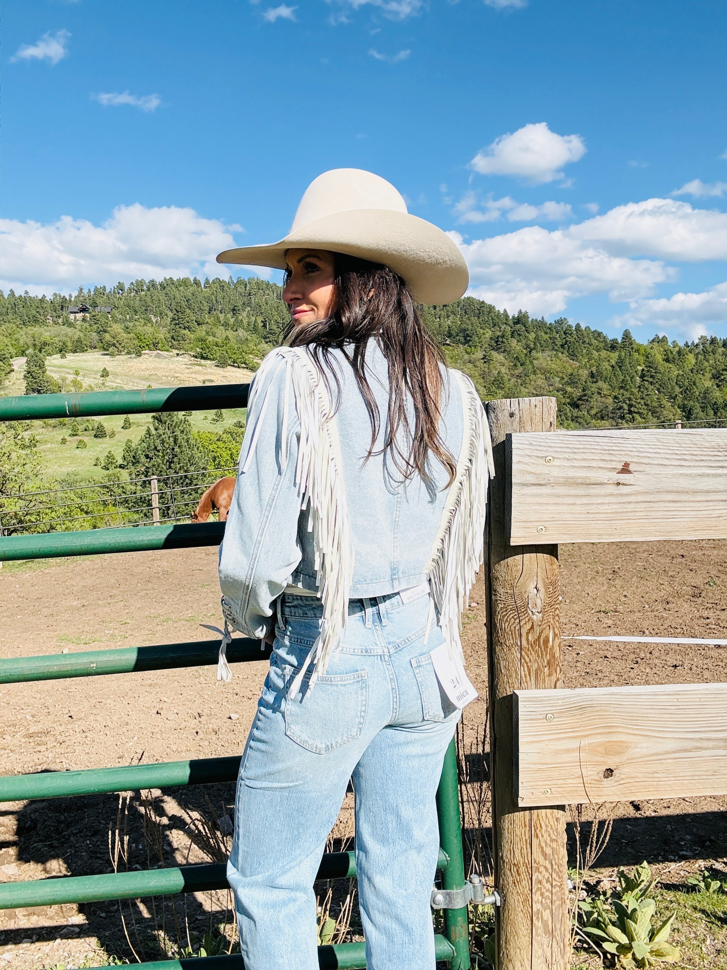 Denim Fringe Cropped Jacket