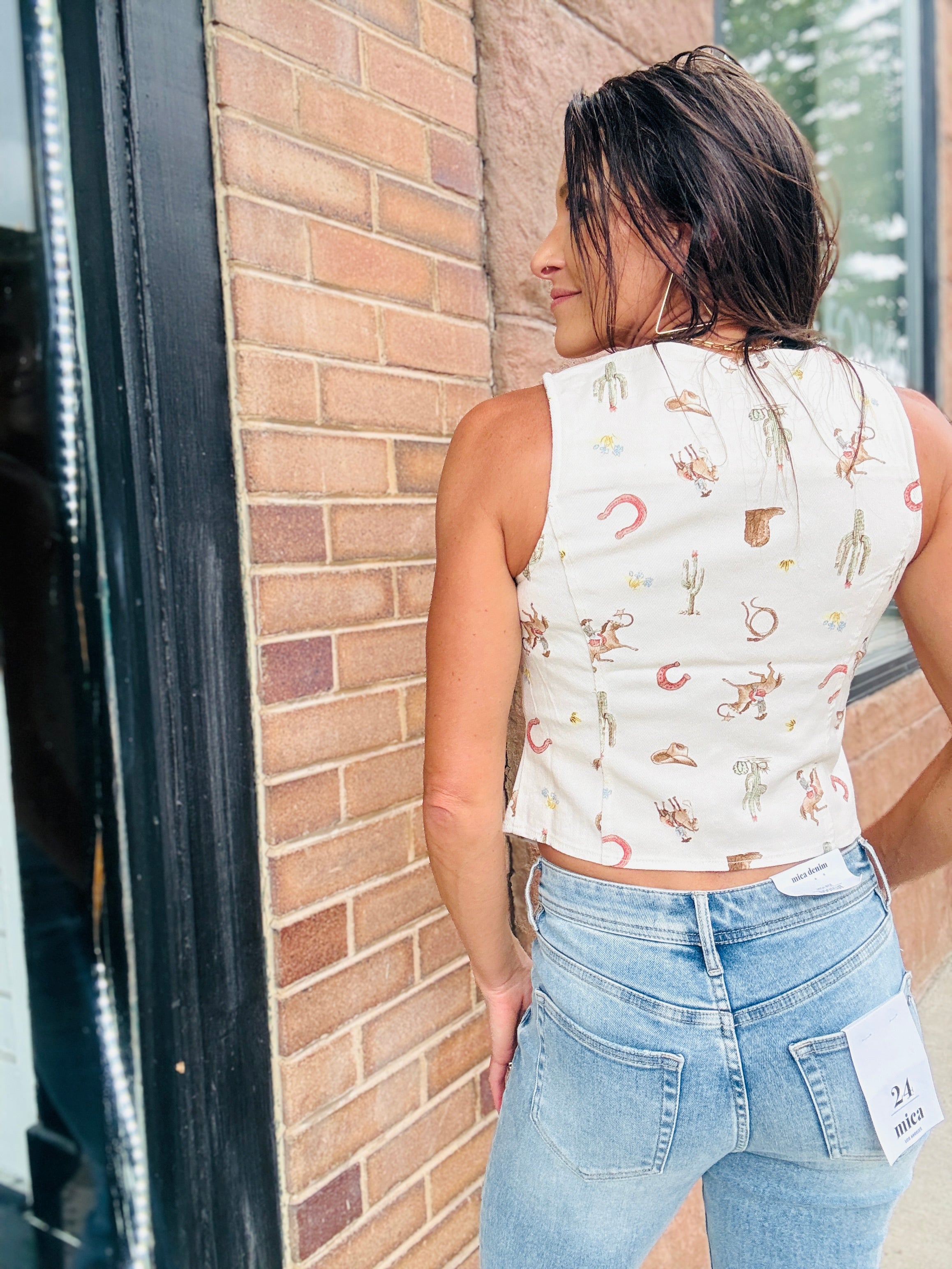 Western Print Denim Vest