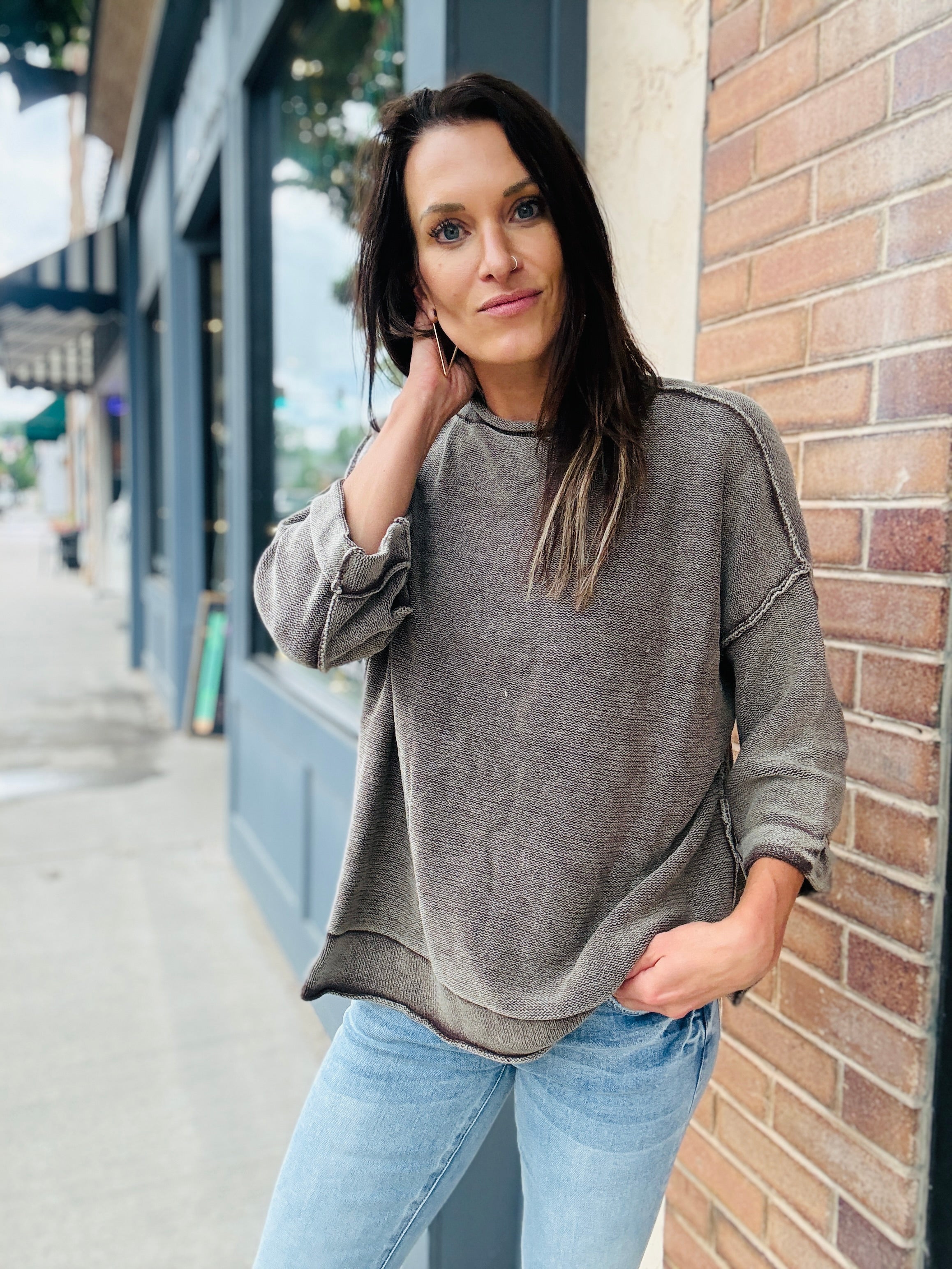 Washed Half Sleeve Sweater