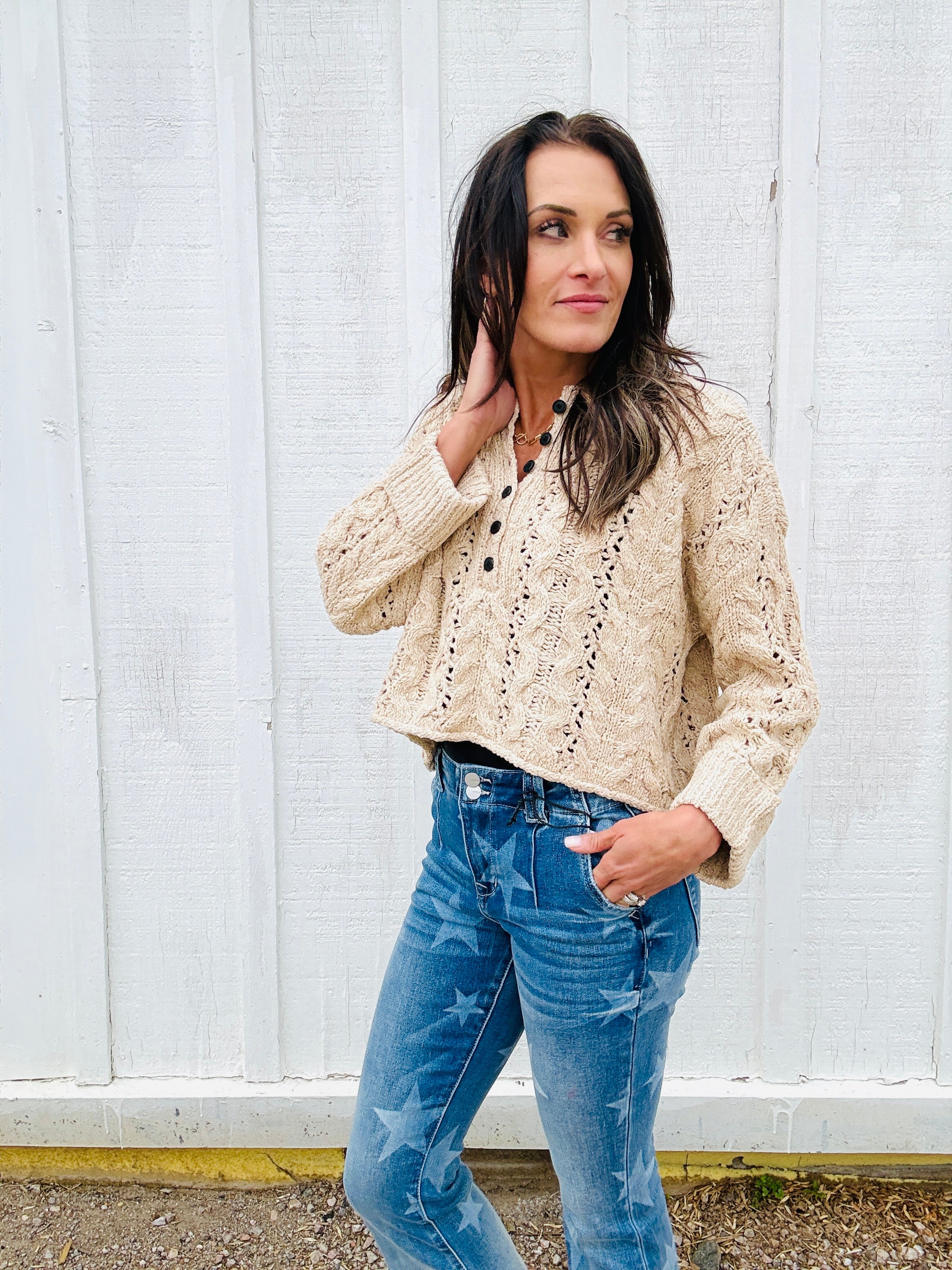 Cropped Cable Cardi