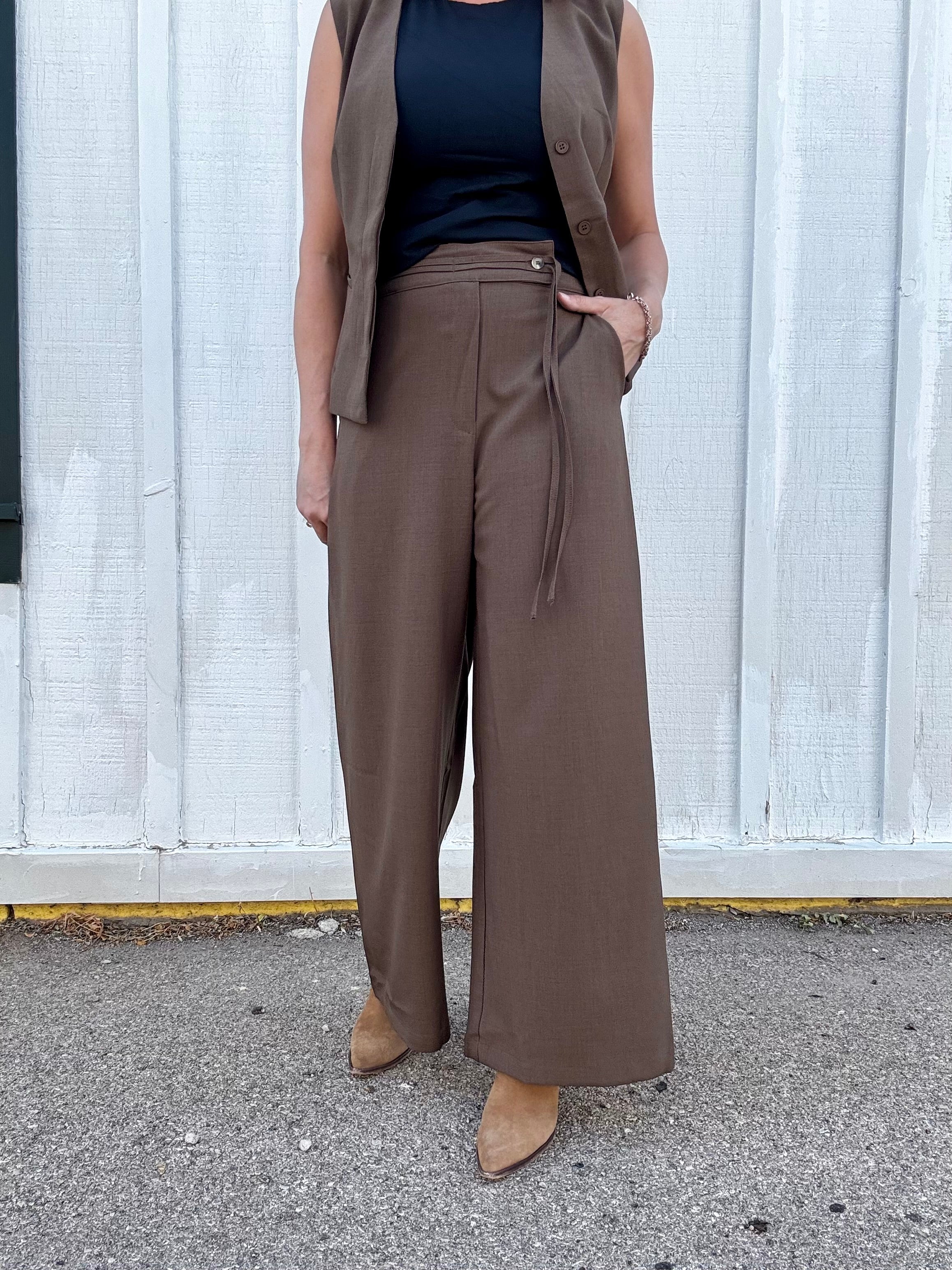 Asymmetric Tie Waist Trouser