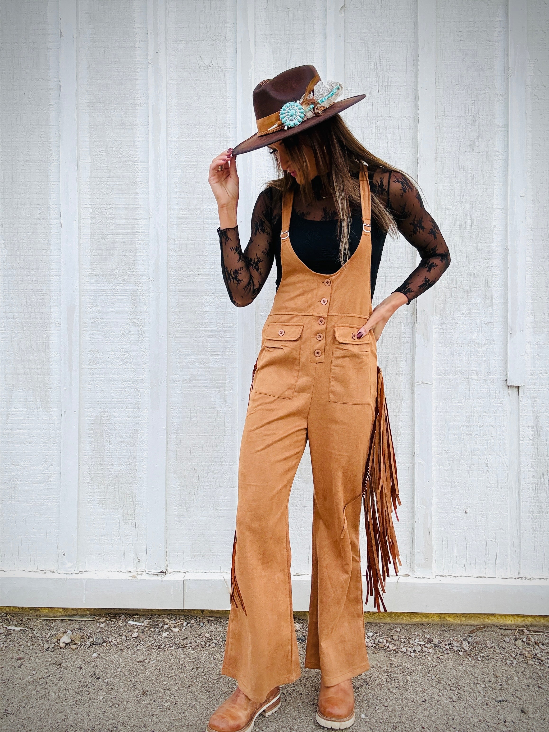 Western Cowgirl Fringe Overalls