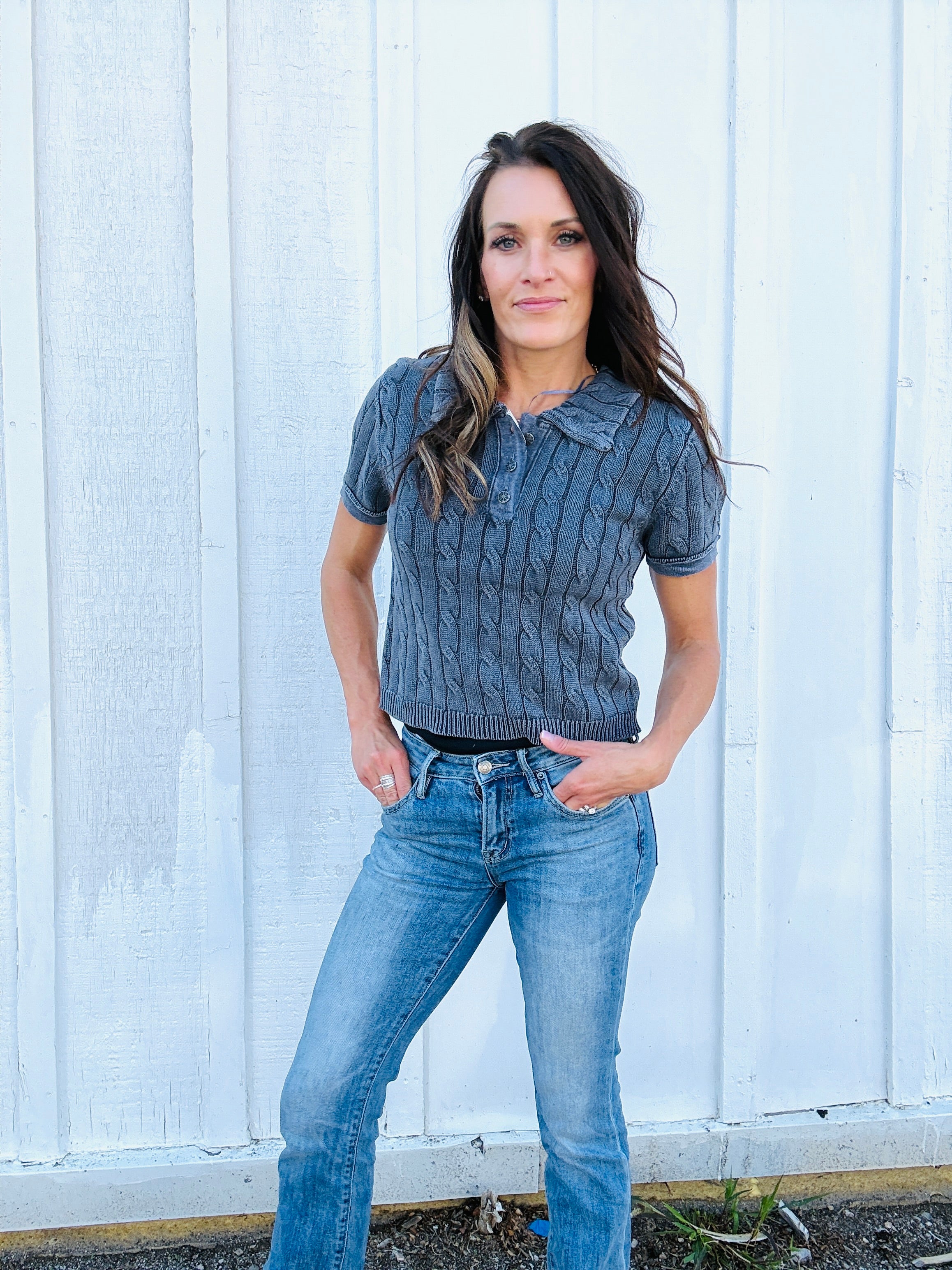 Caddie Cable Knit Polo Top