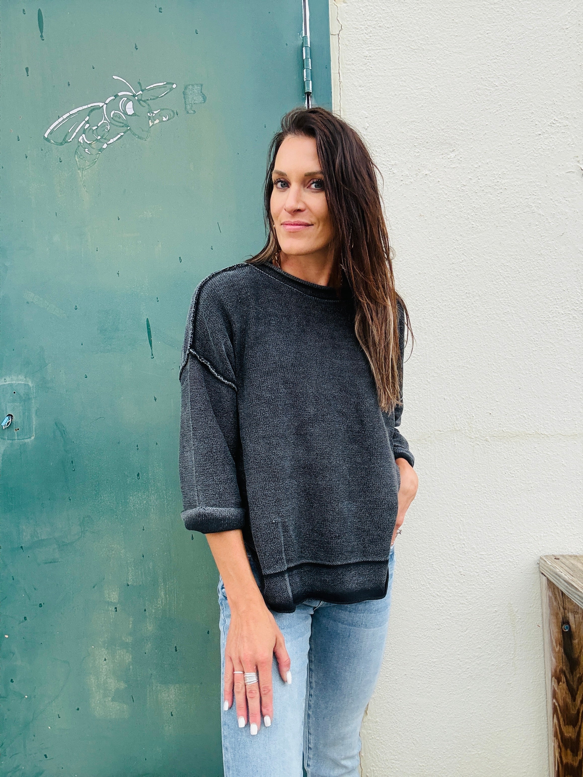 Washed Half Sleeve Sweater
