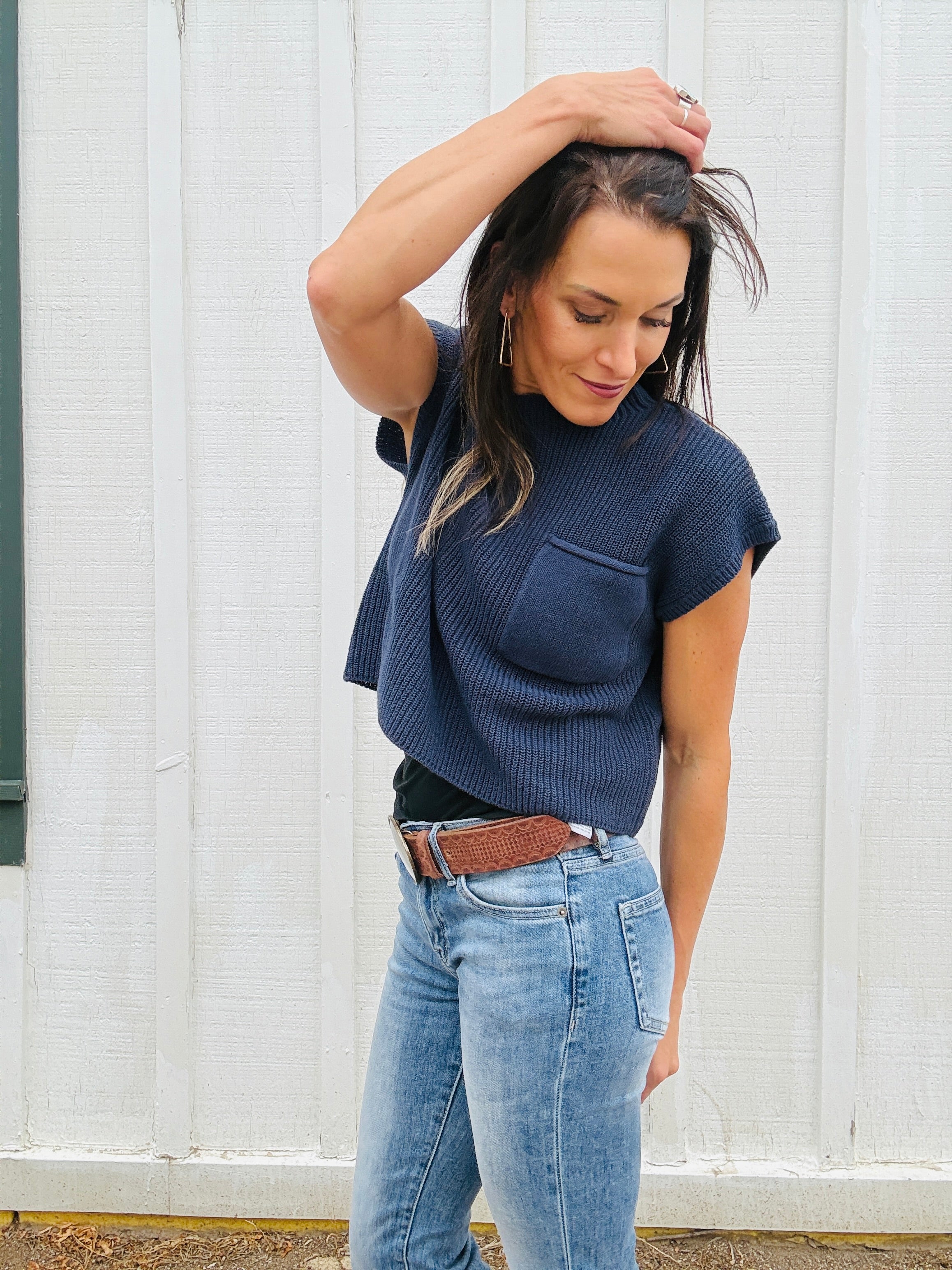 ELAN Quinn Ribbed Pocket Top