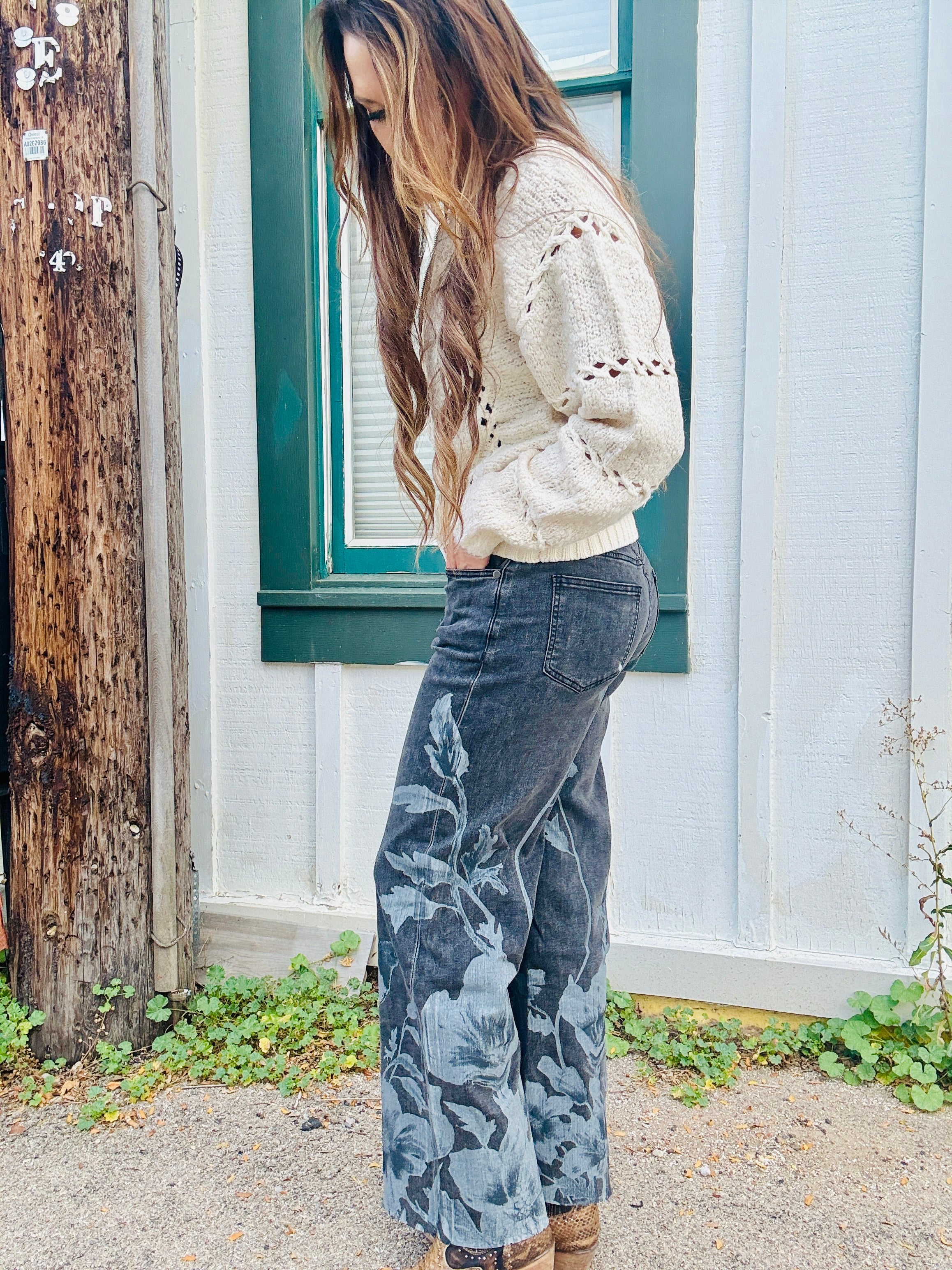 Floral & Bird Print Jean