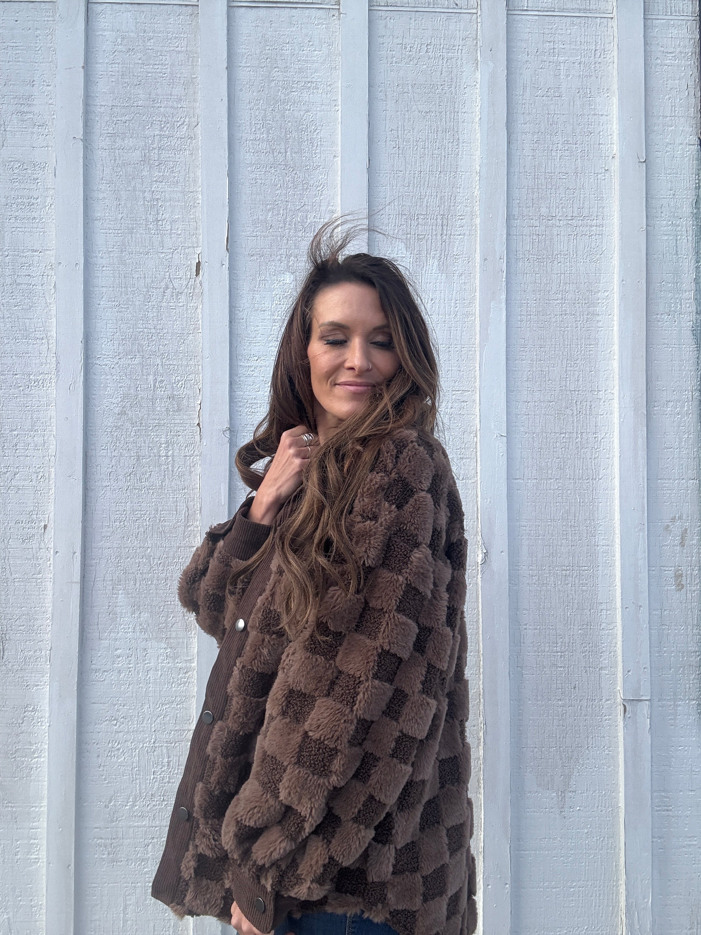 Checkered Shearling Shacket