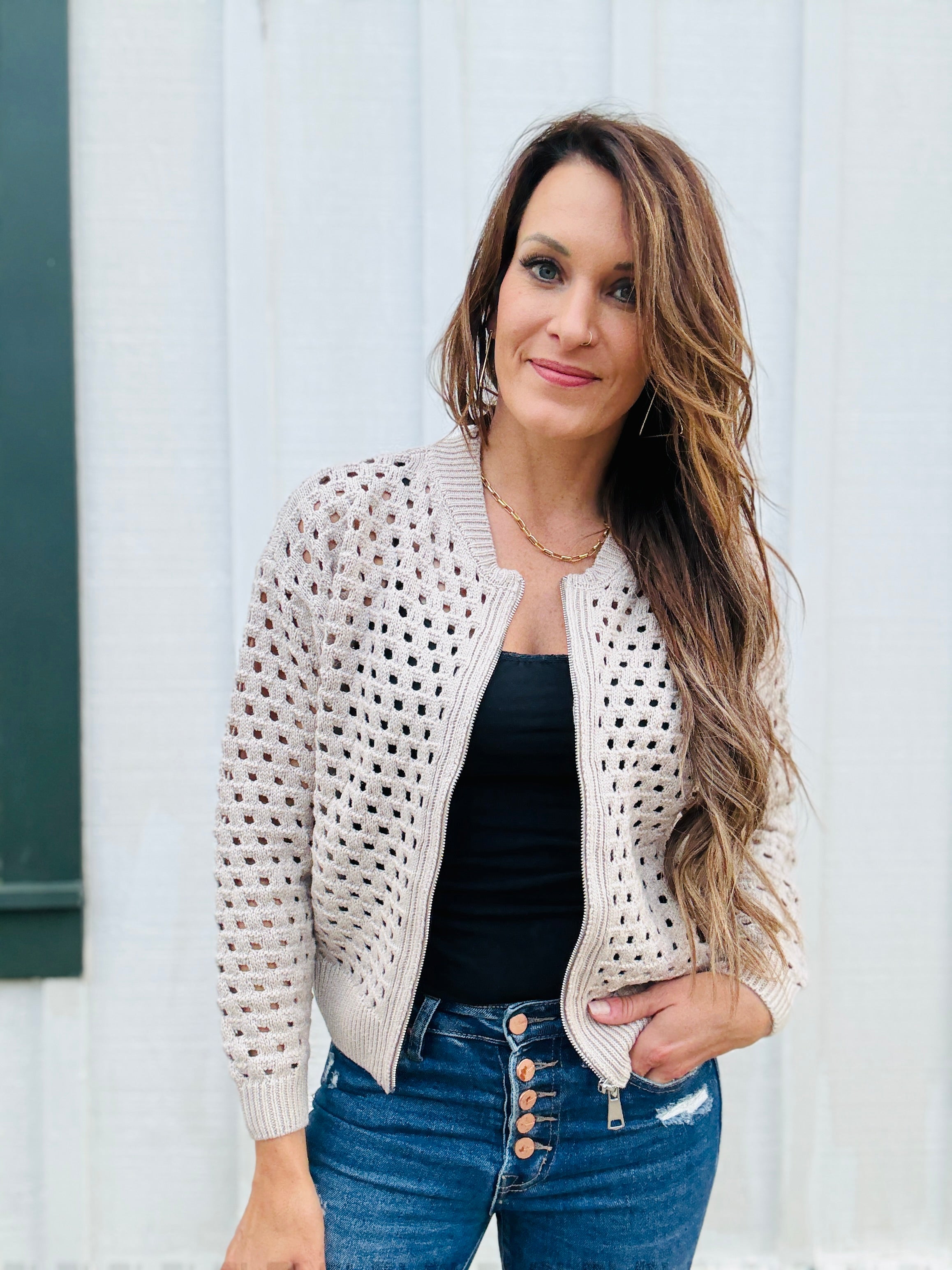 ELAN Aster Zip Up Cardigan