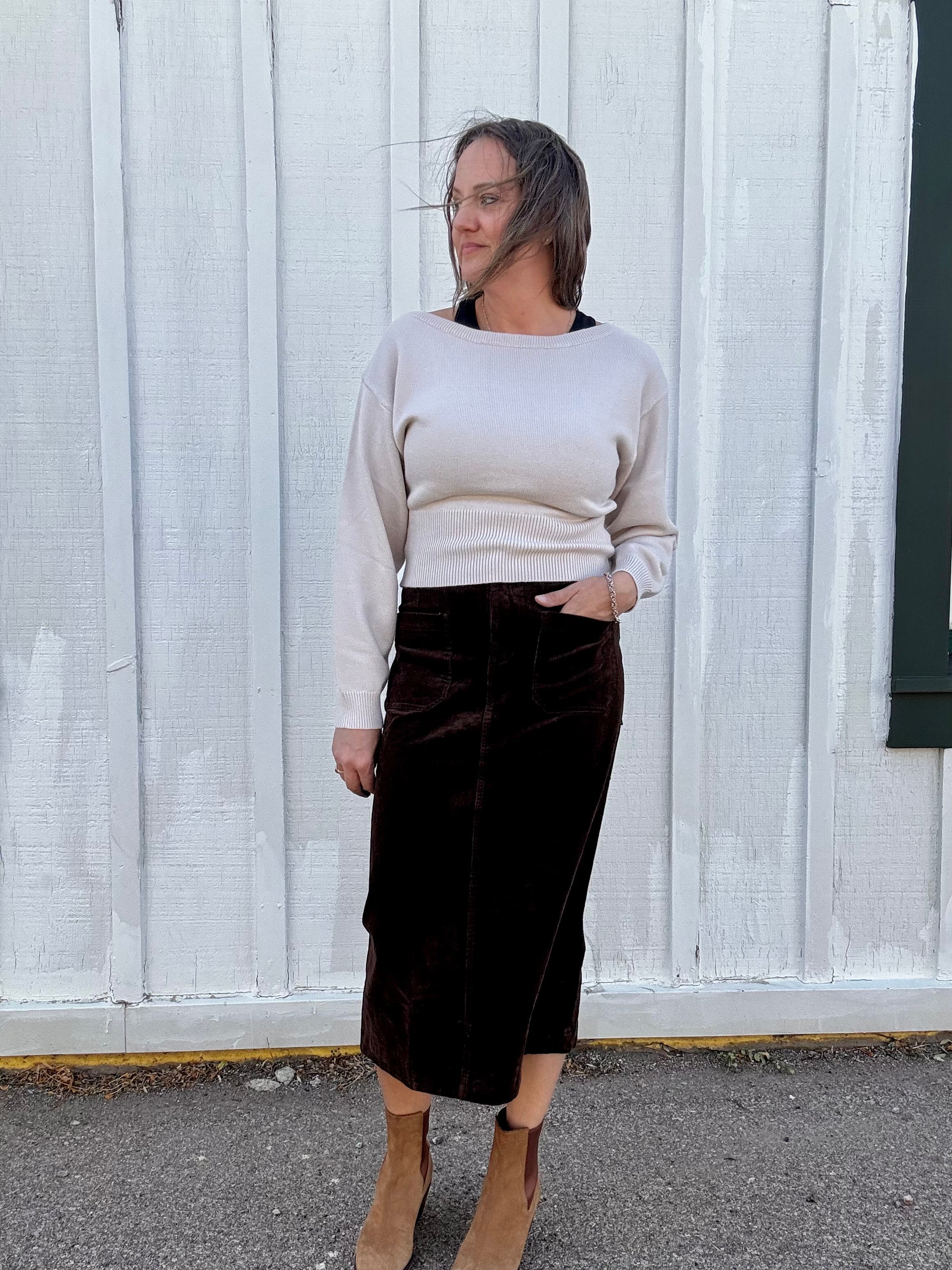 Wale Corduroy Patch Pocket Skirt