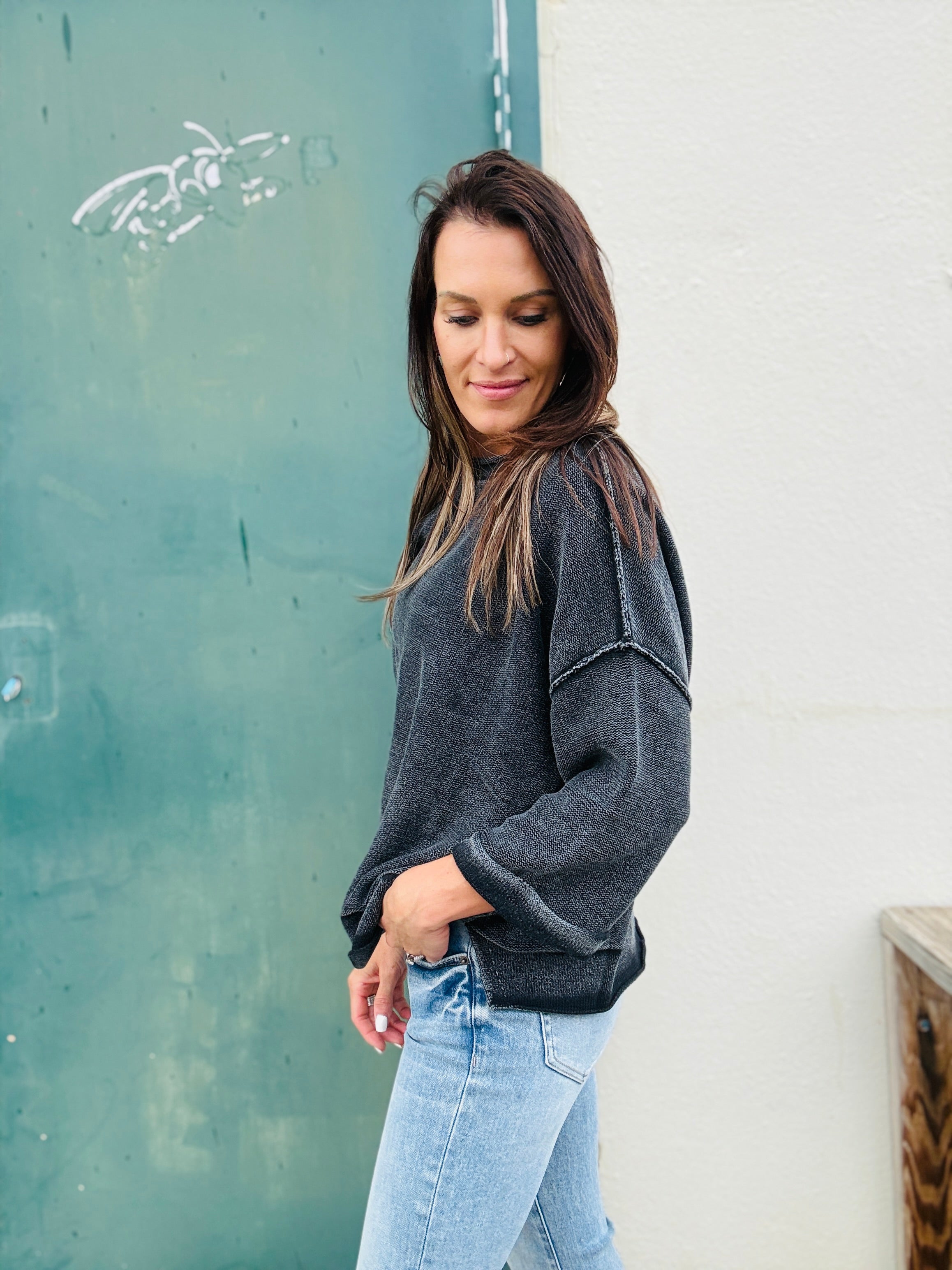 Washed Half Sleeve Sweater