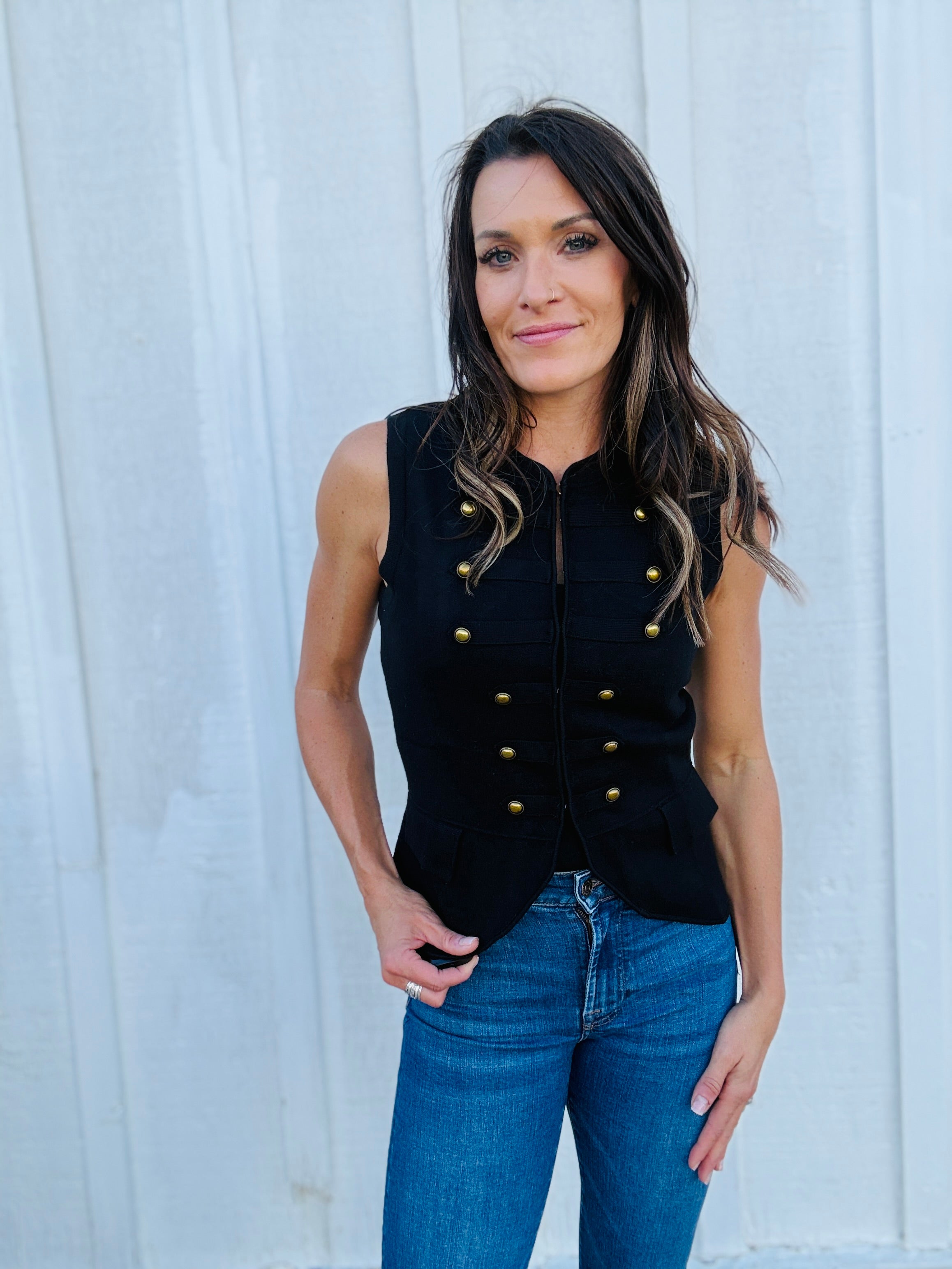 Military Button Sweater Vest