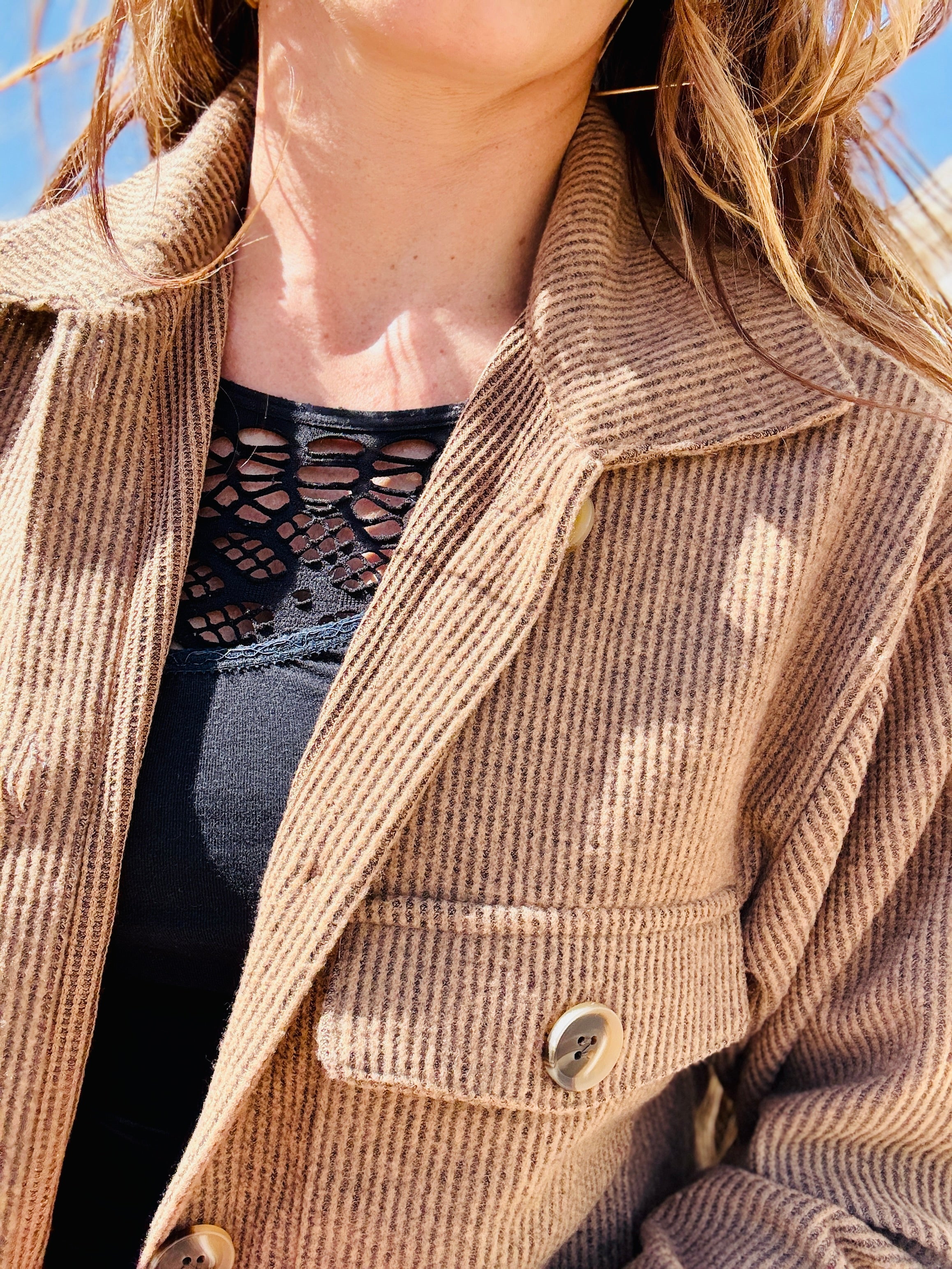 Long Brushed Waffle Jacket