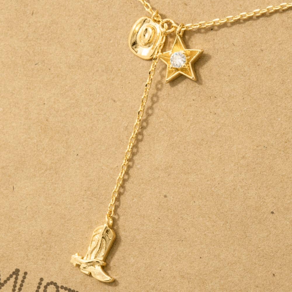 Western Cowboy Boots Y Necklace
