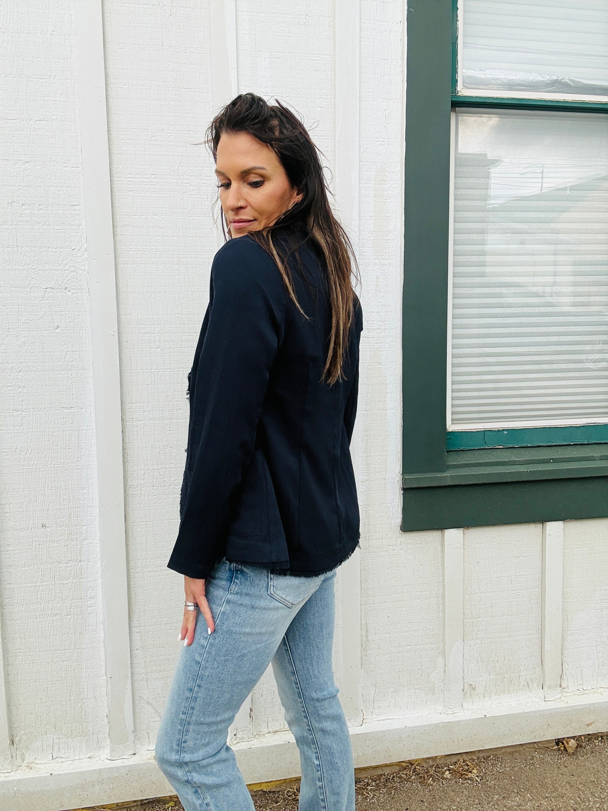 Elan Fringe Hem Blazer