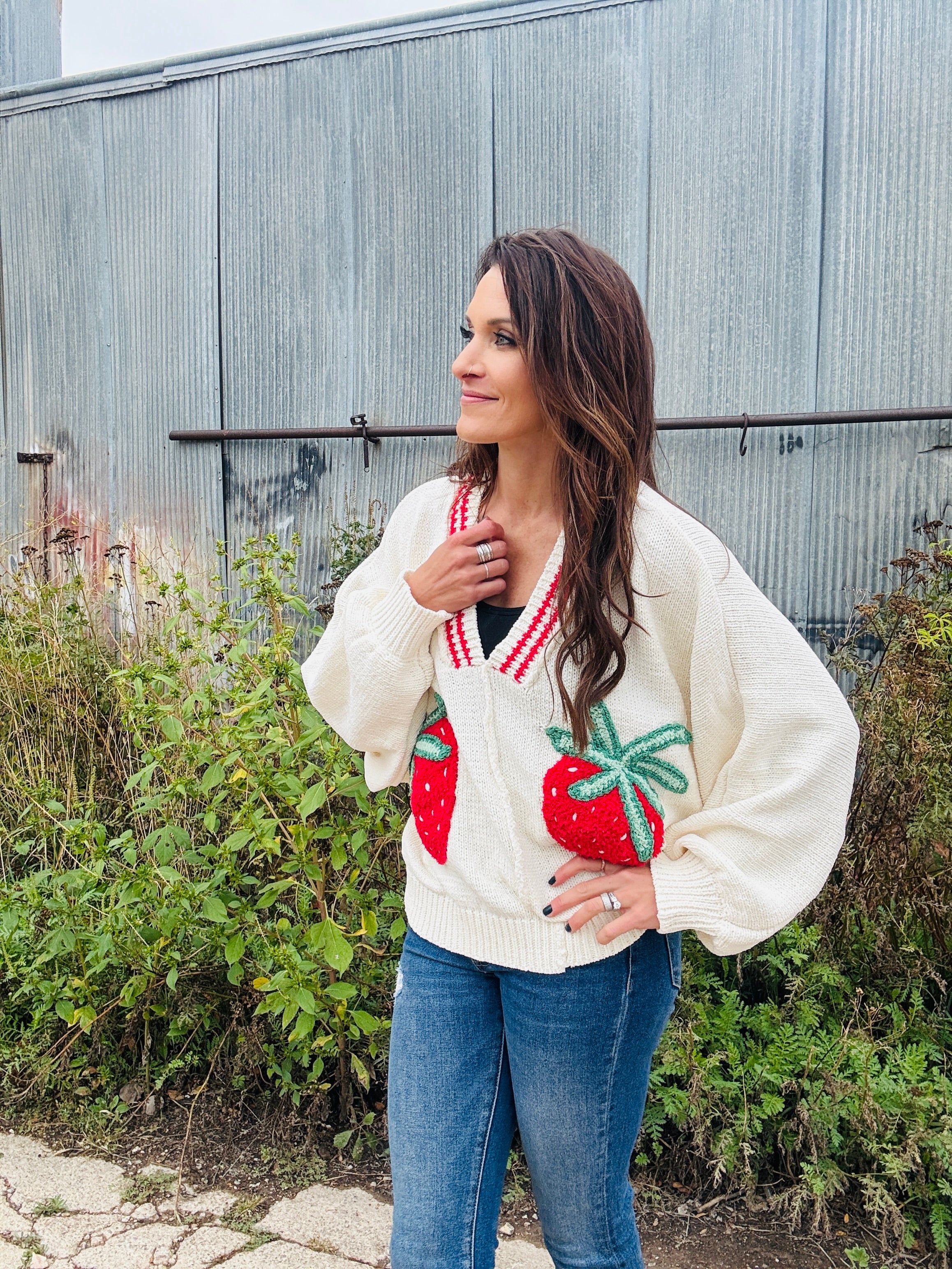 Strawberry V Neck Sweater