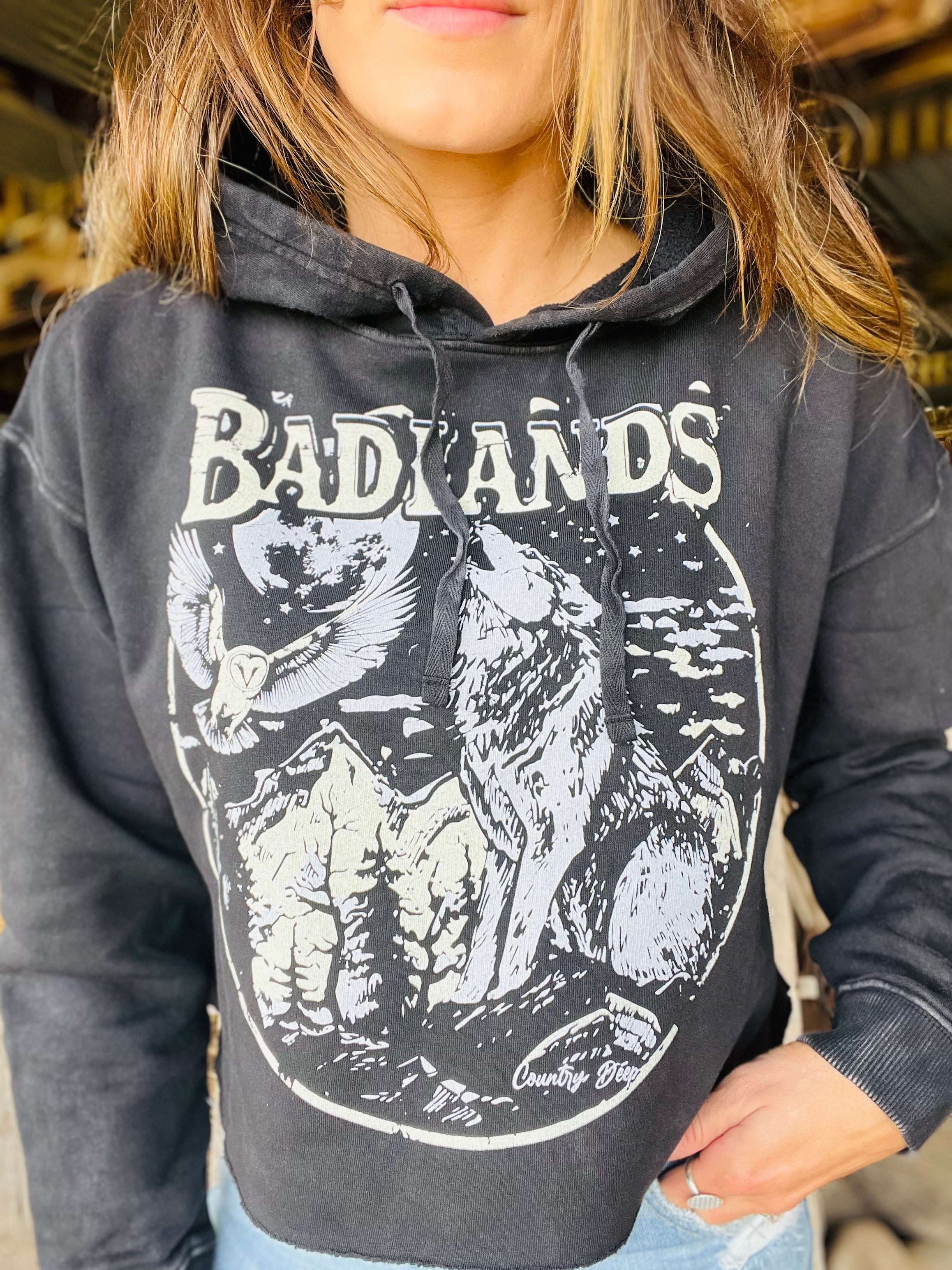 Badlands Wolf Crop Hoodie